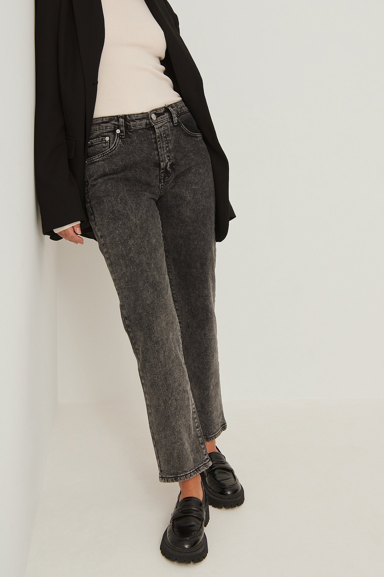 Grey Organic Straight Mid Waist Jeans