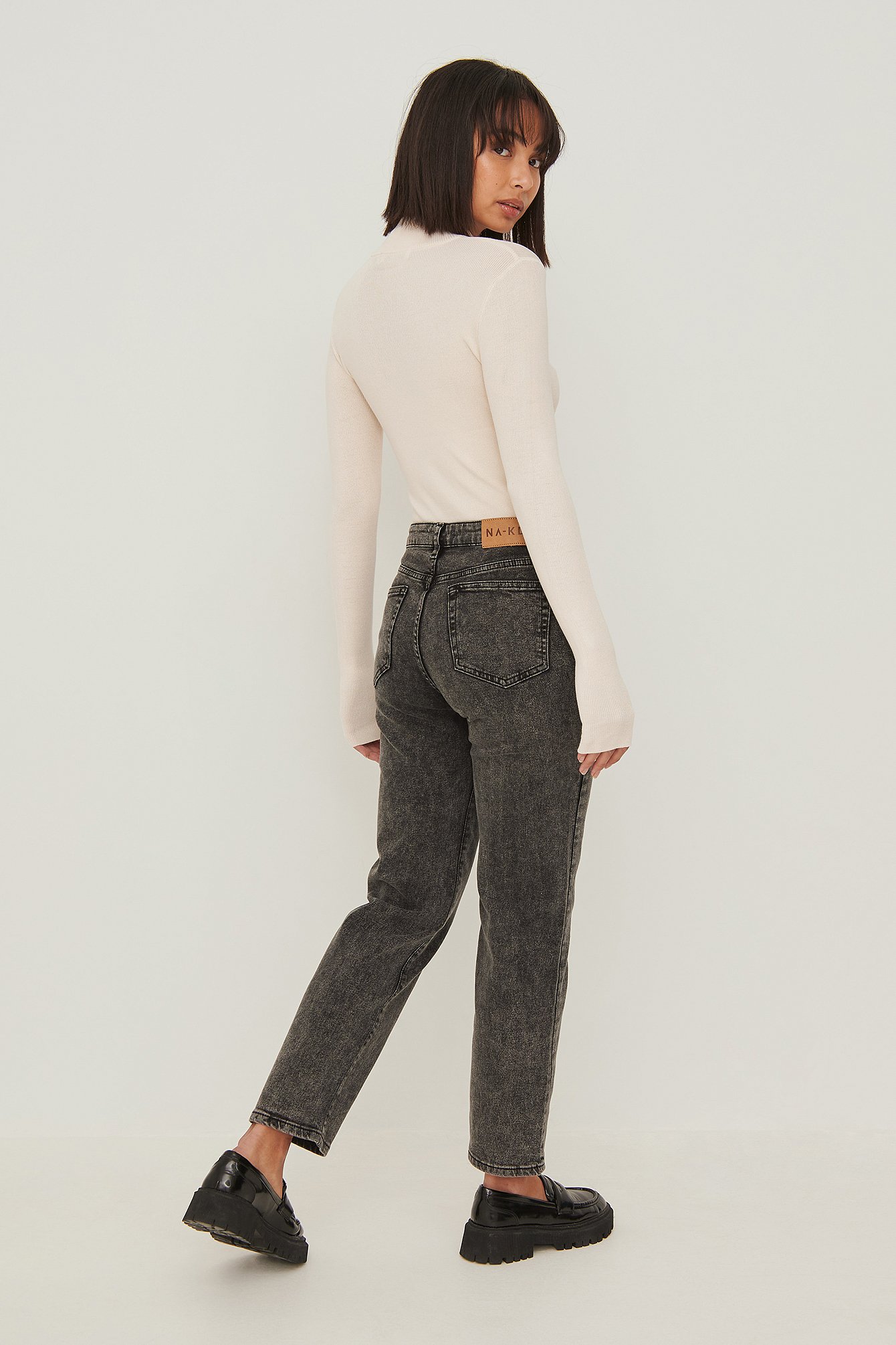 Grey Organic Straight Mid Waist Jeans