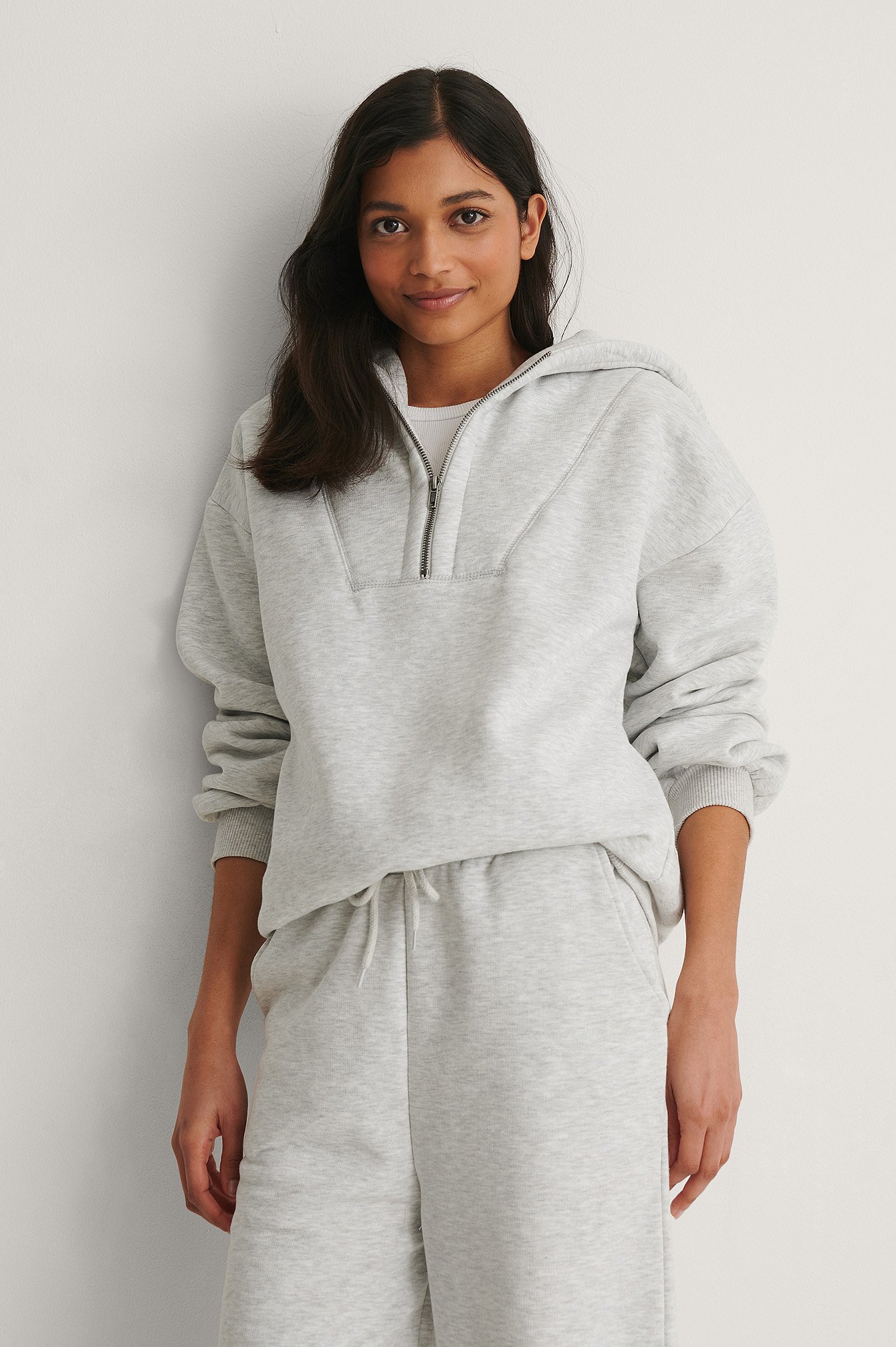Grey Melange Ekologisk hoodie med dragkedja