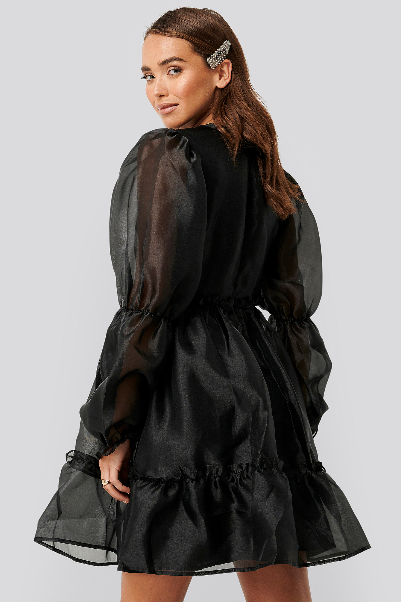 Organza Puff Sleeve Dress Black