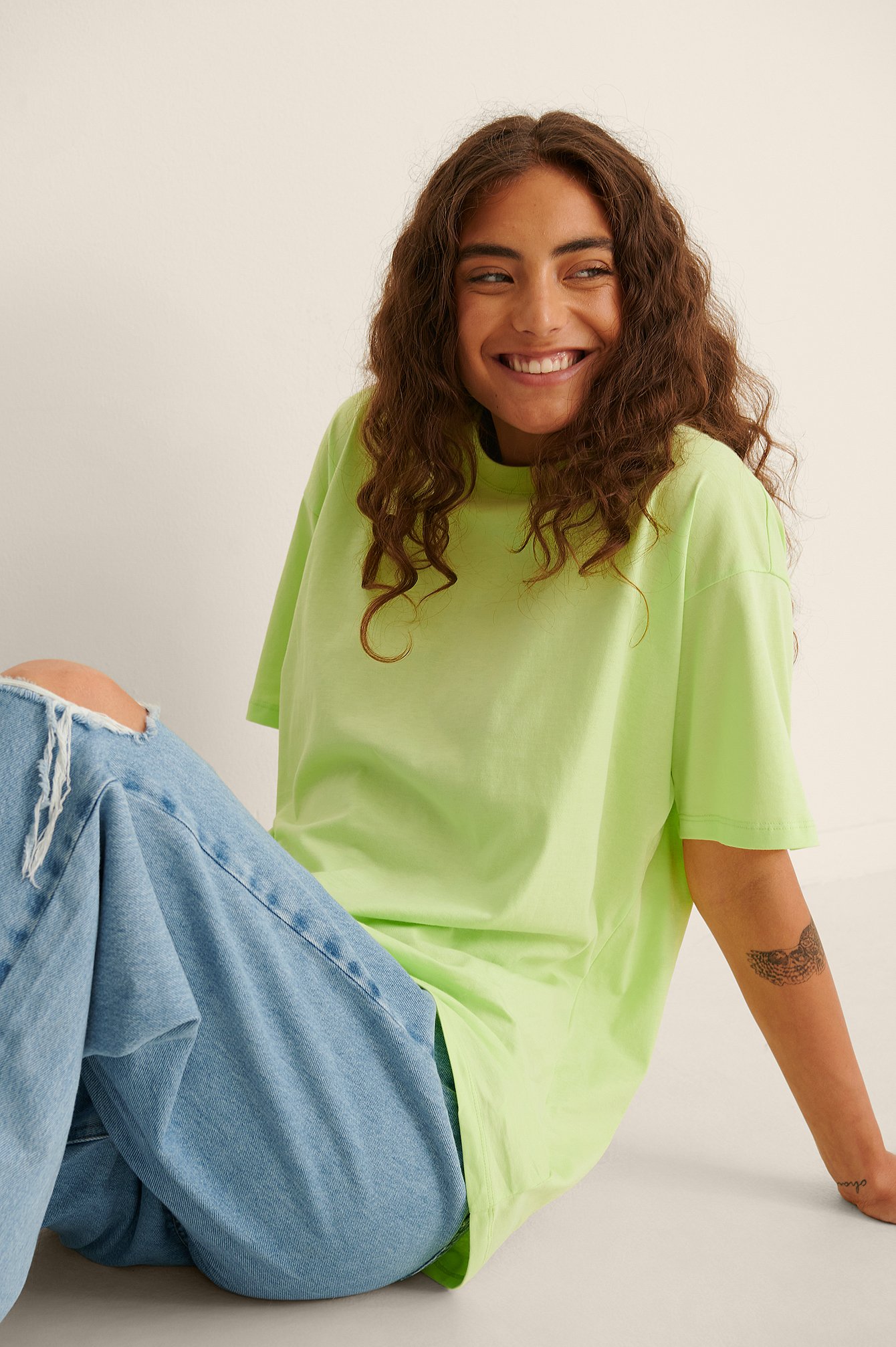 Lime Økologisk oversize rundhalset t-shirt