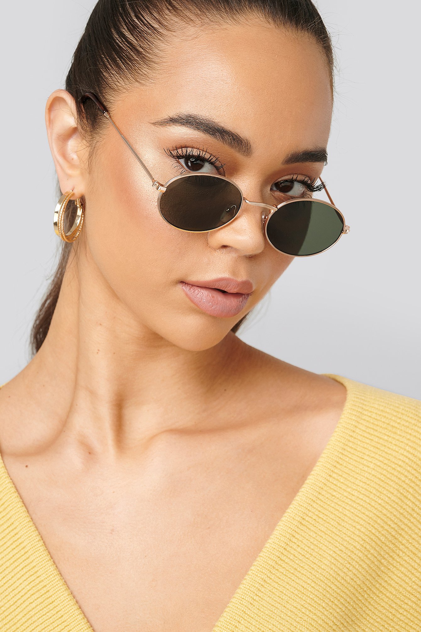 Oval Metal Frame Sunglasses Złoty NAKD
