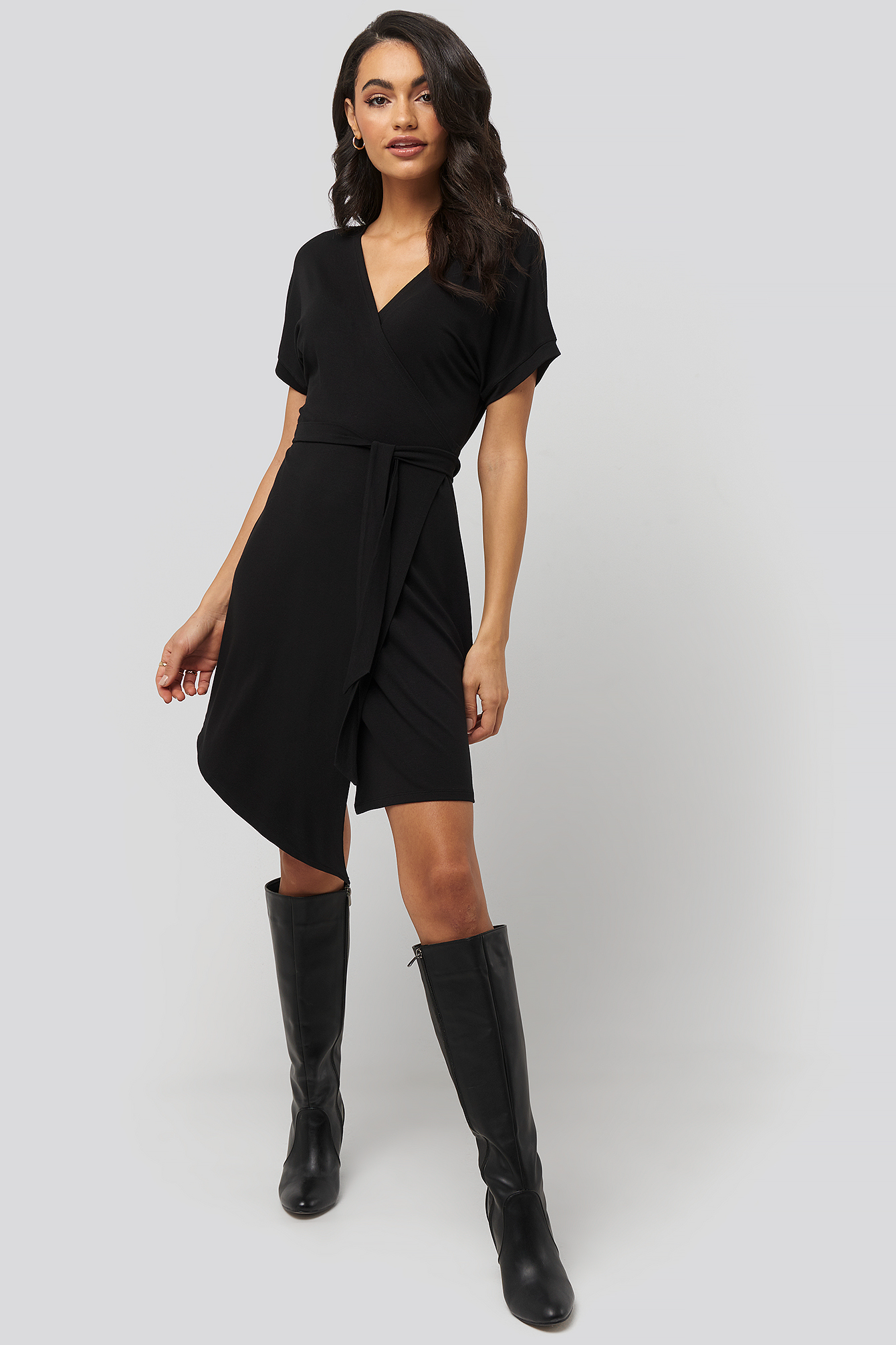 Black Overlap Jersey Dress