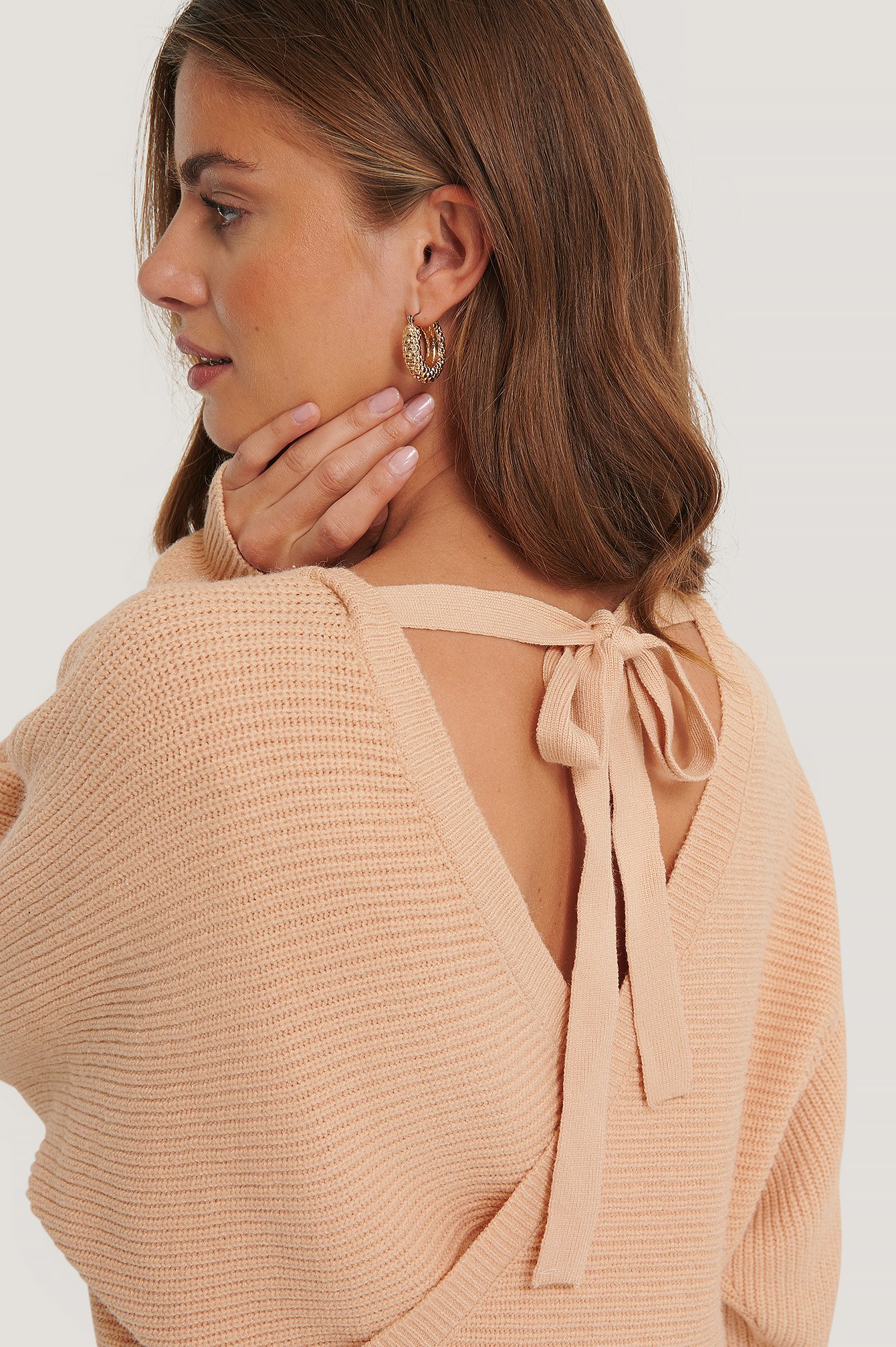 na-kd -  Overlap Knitted Tie Detail Sweater - Pink
