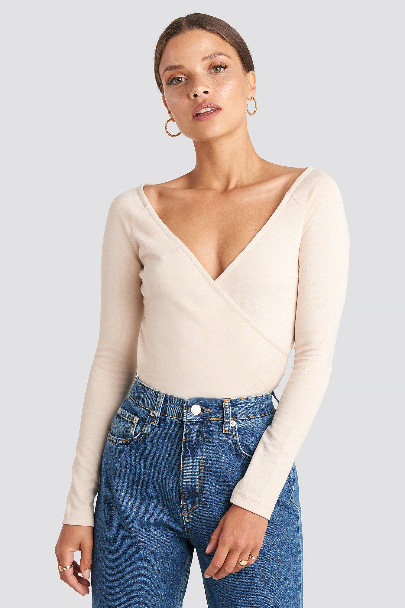 Overlap Long Sleeve Top Light Beige