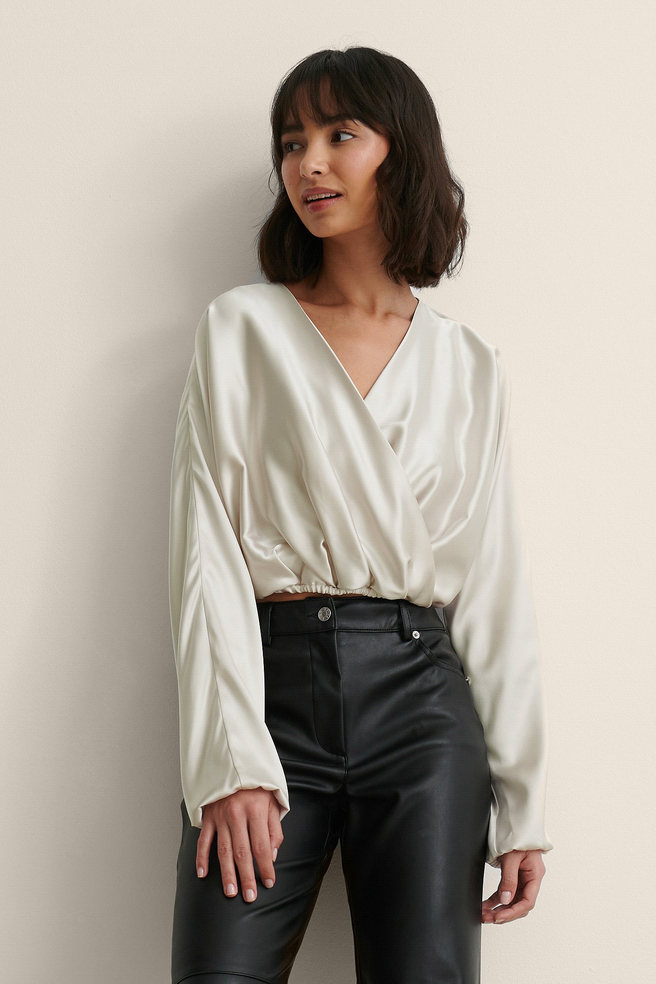 Offwhite Recycled Overlap Satin Blouse
