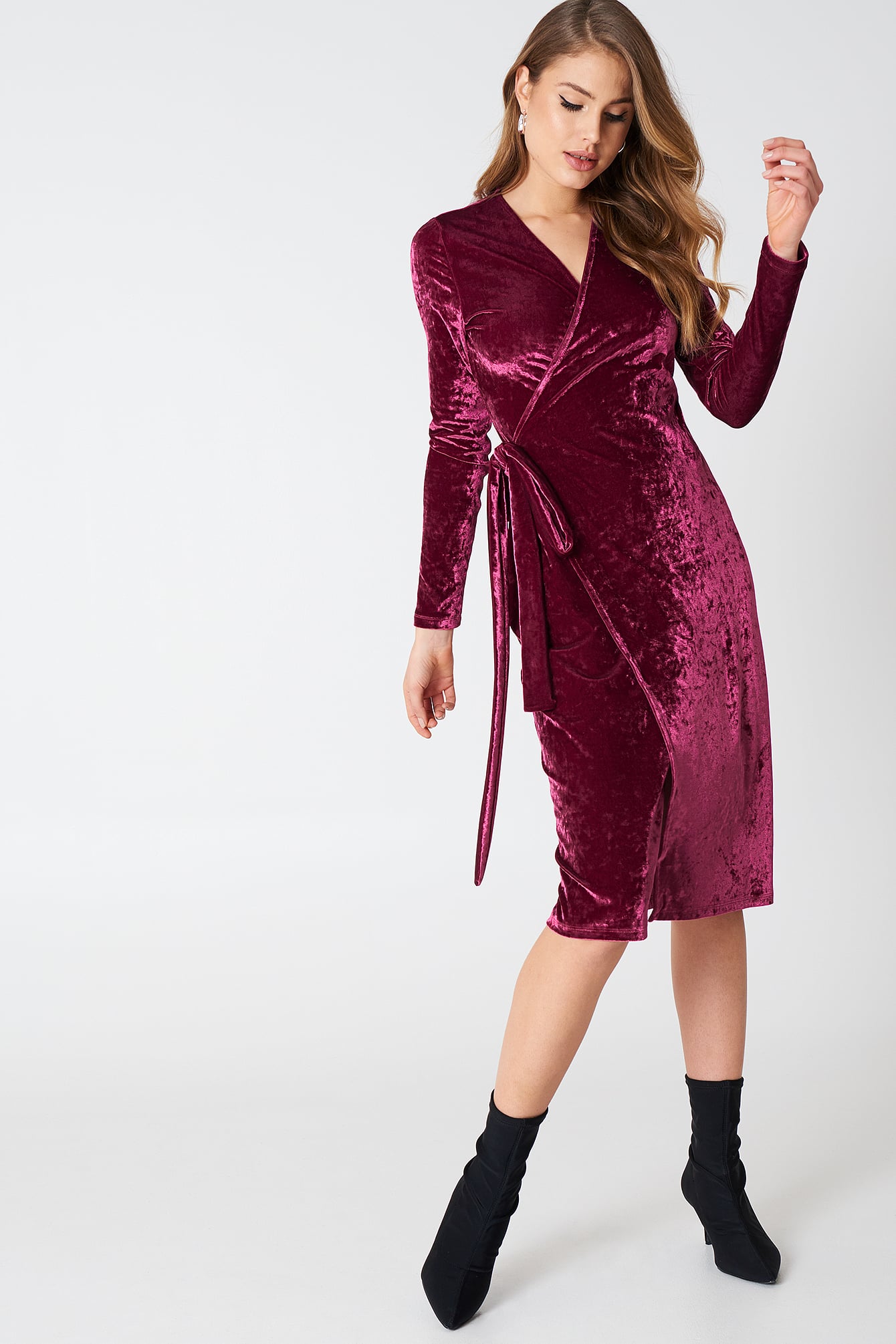 Overlap Velvet Dress Burgundy
