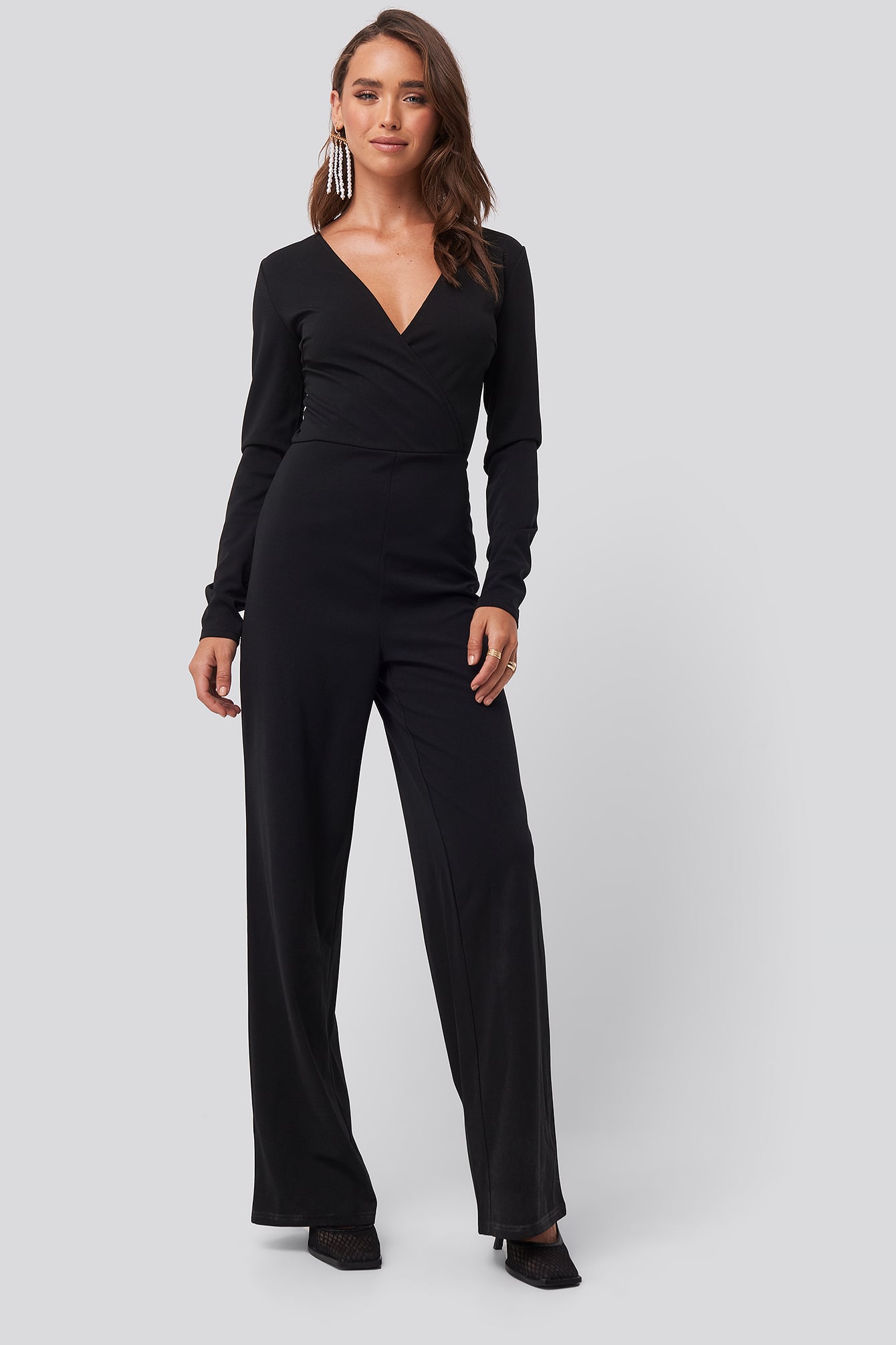 Overlap Wide Leg Jumpsuit Black
