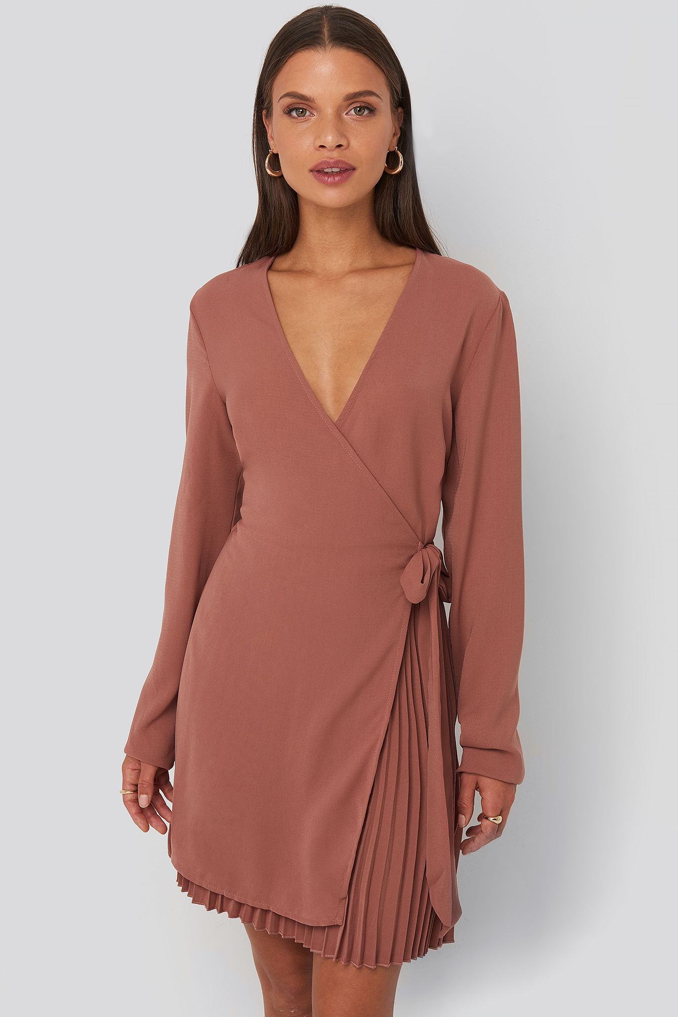Overlapped Pleat Detailed Mini Dress Dusty Pink Rose