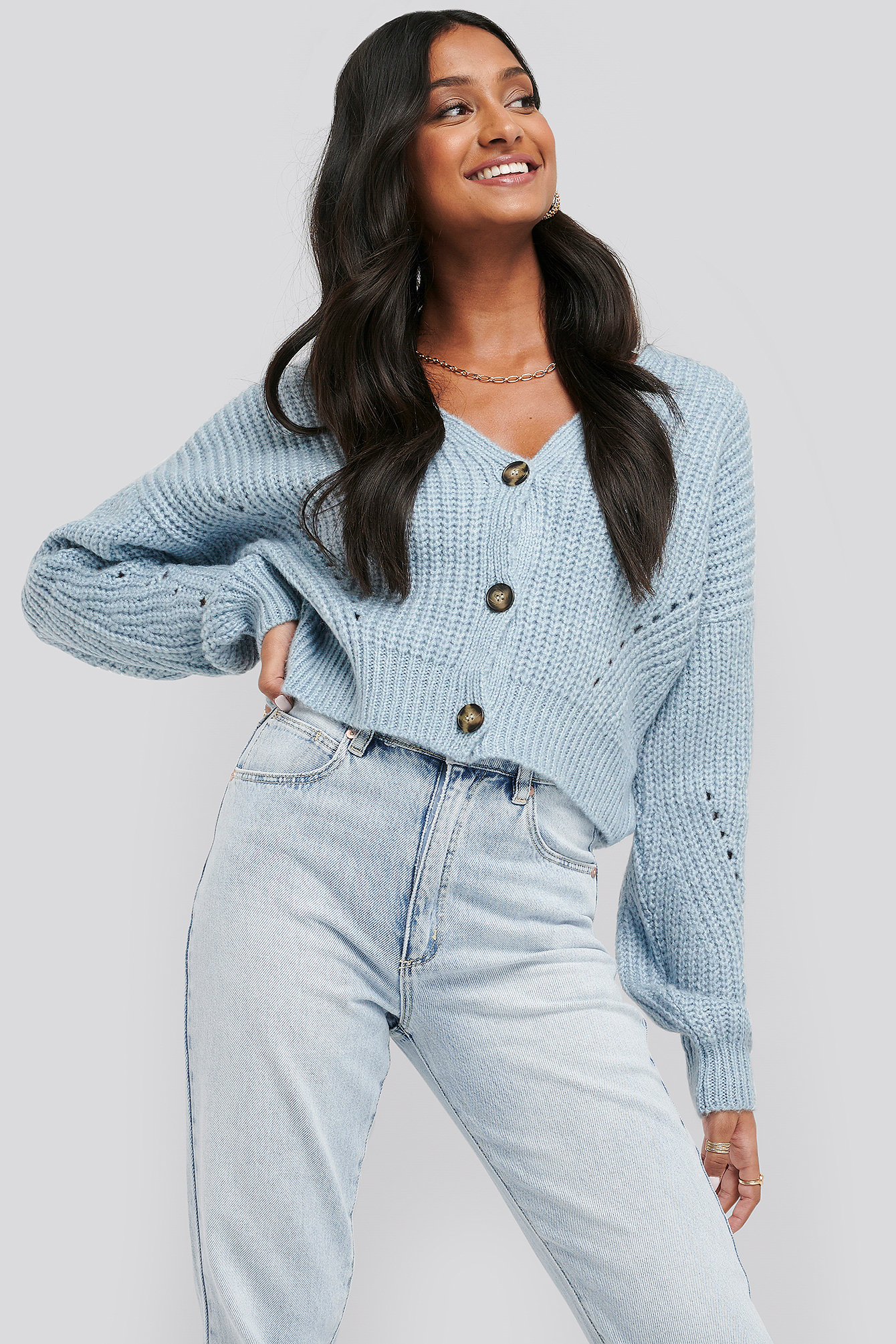 Oversize Crop Cardigan Blue