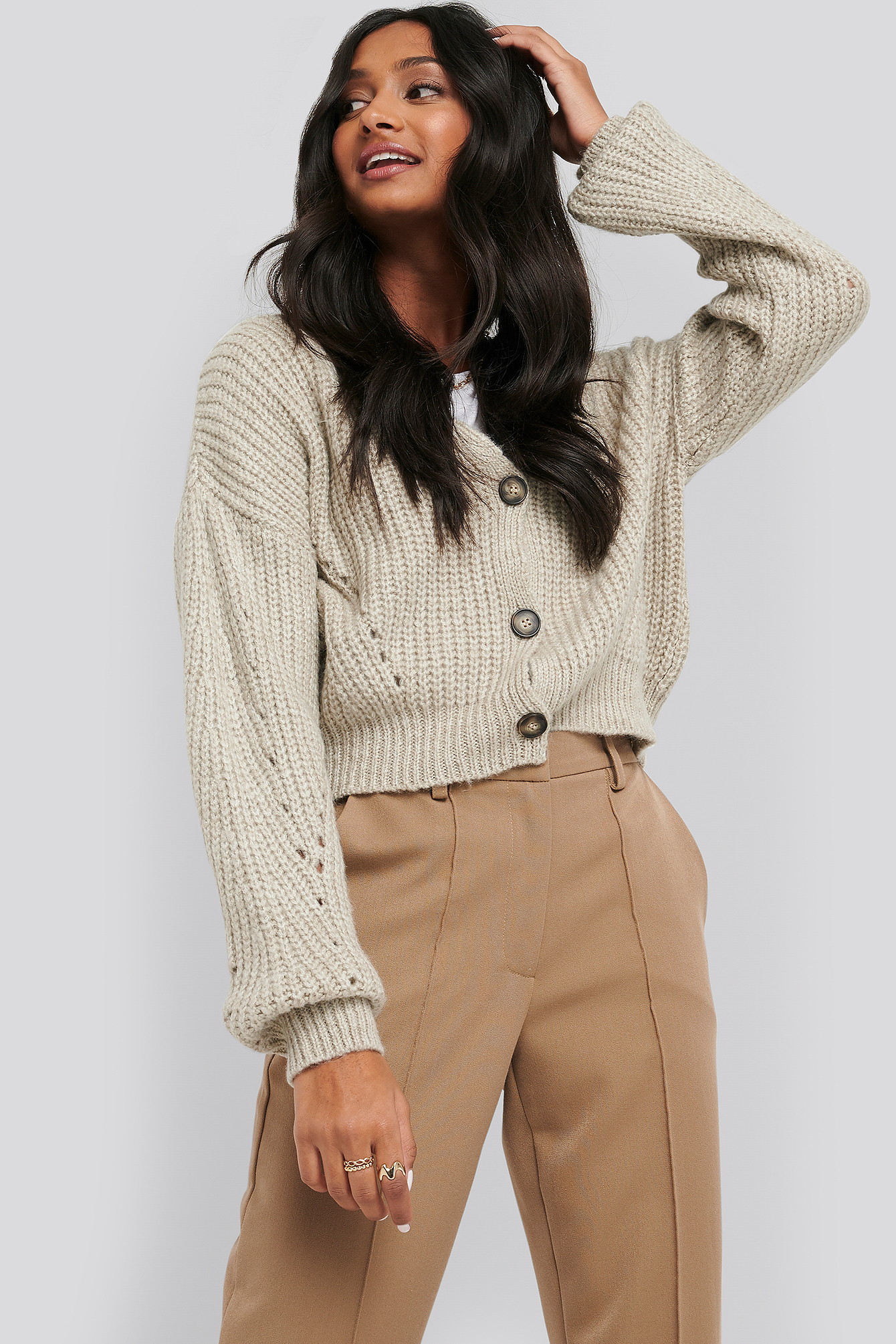 Oversize Crop Cardigan Beige
