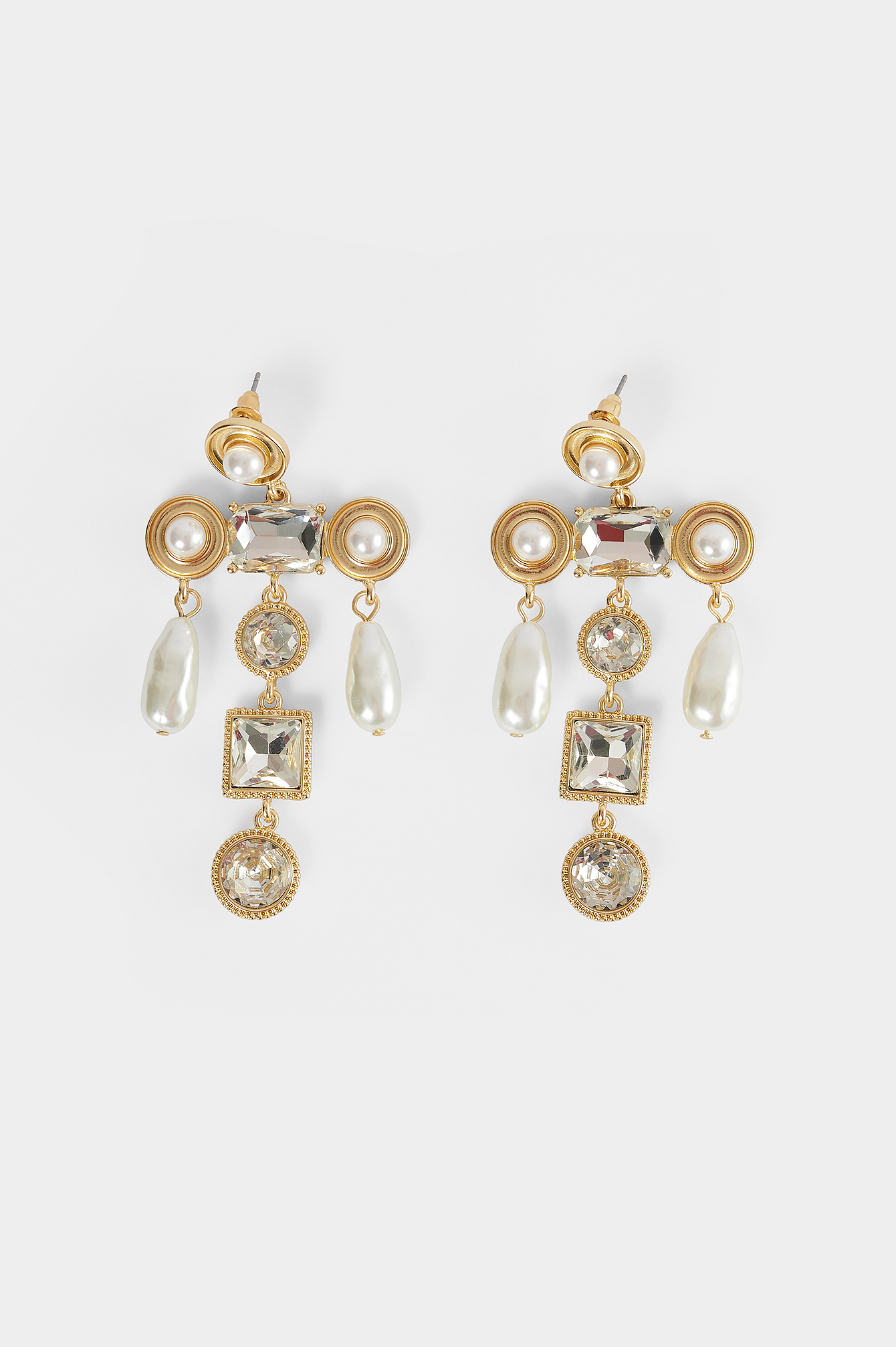 Oversize Pearl Glass Drop Earrings Gold