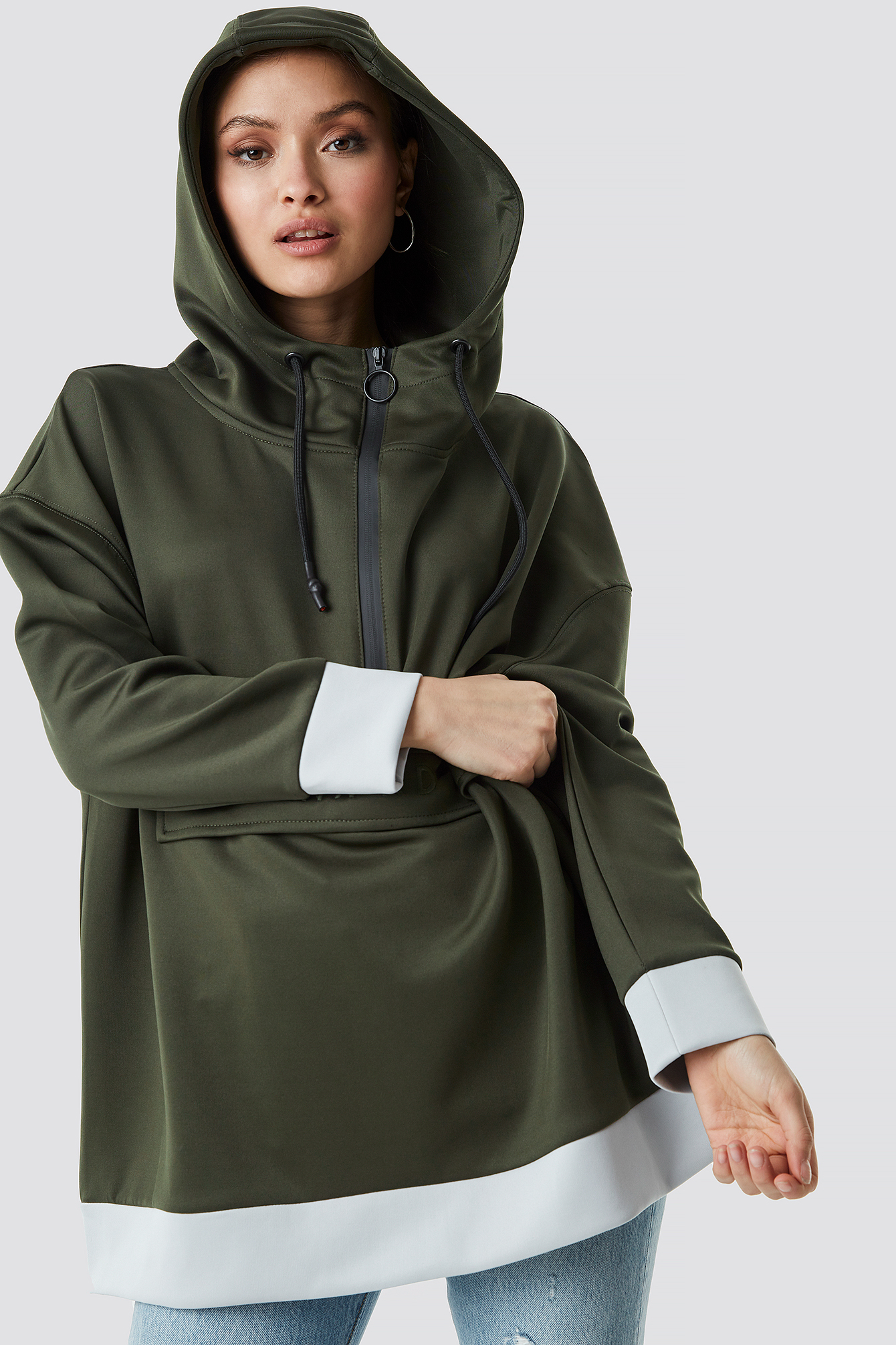 Oversize Pouch Pocket Hoodie Green
