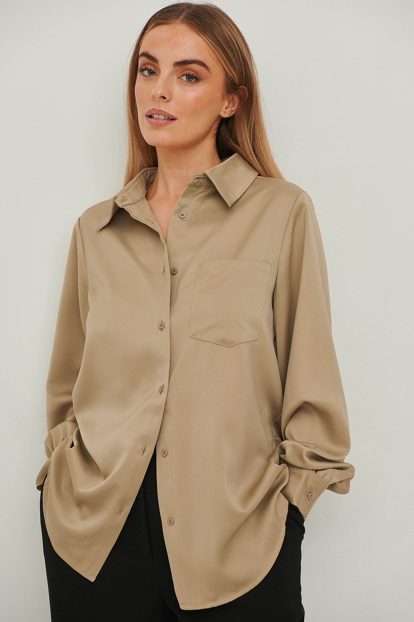 Champagne Recycled Oversize Satin Shirt