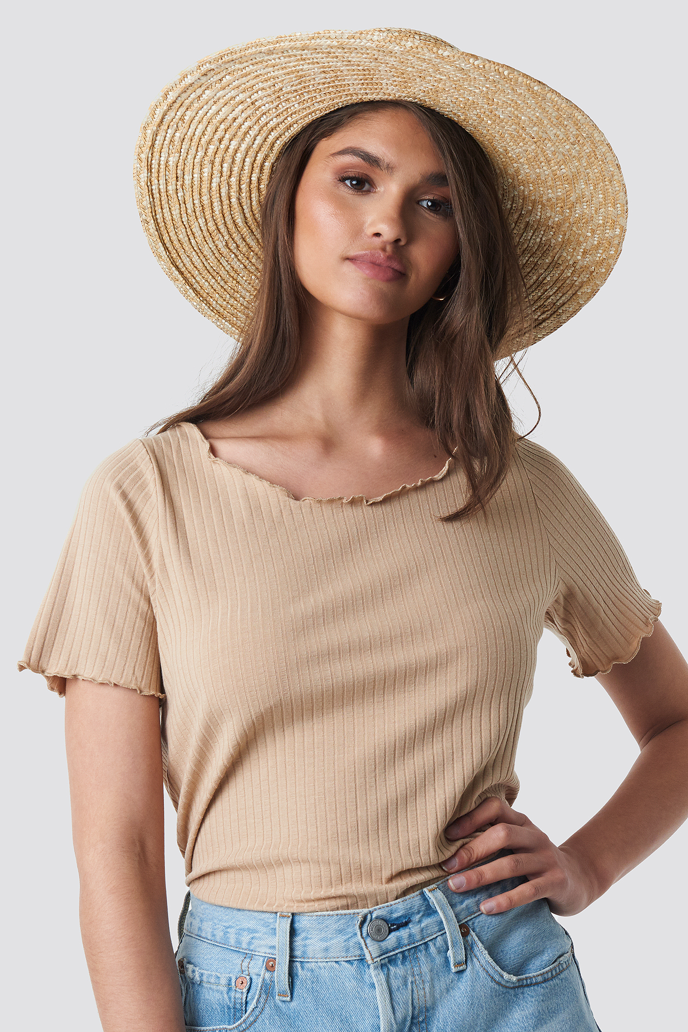 Oversized Babylock Ribbed Tee Light Beige