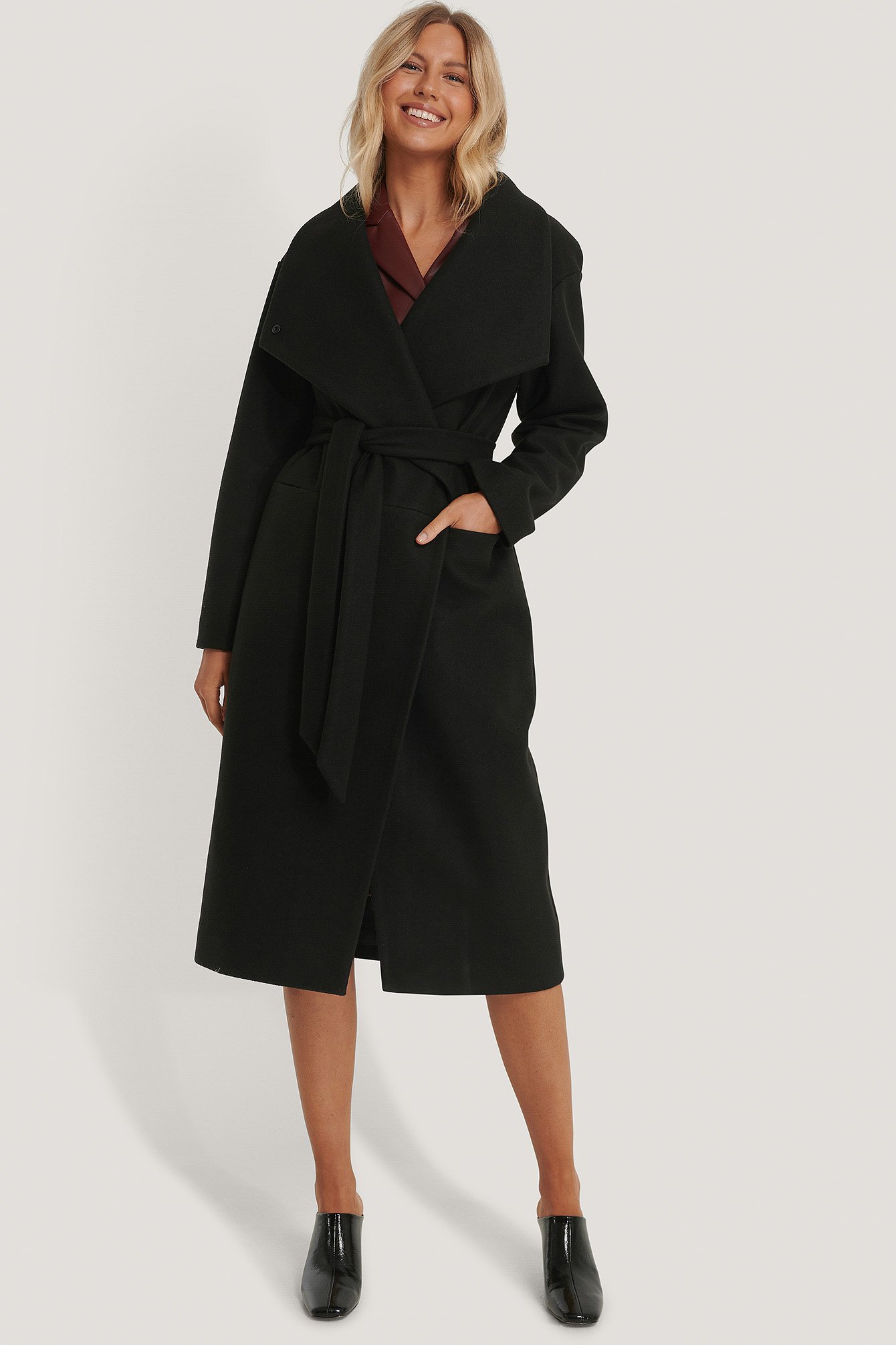 Black NA-KD Trend Oversized Big Collar Coat