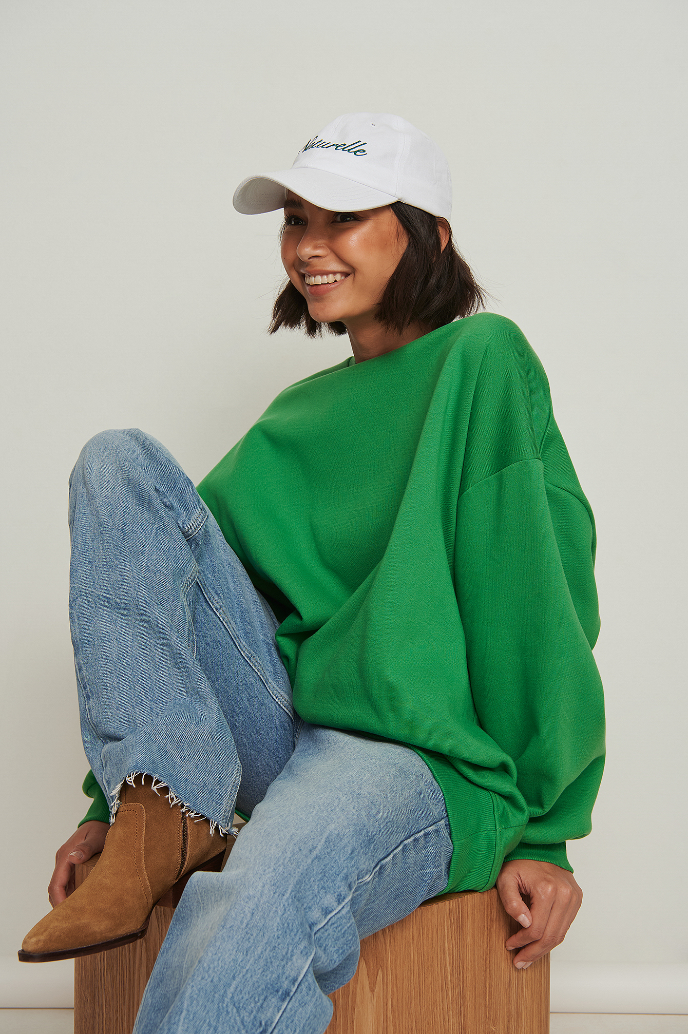 Felpa spazzolata oversize biologica Verde | na-kd.com