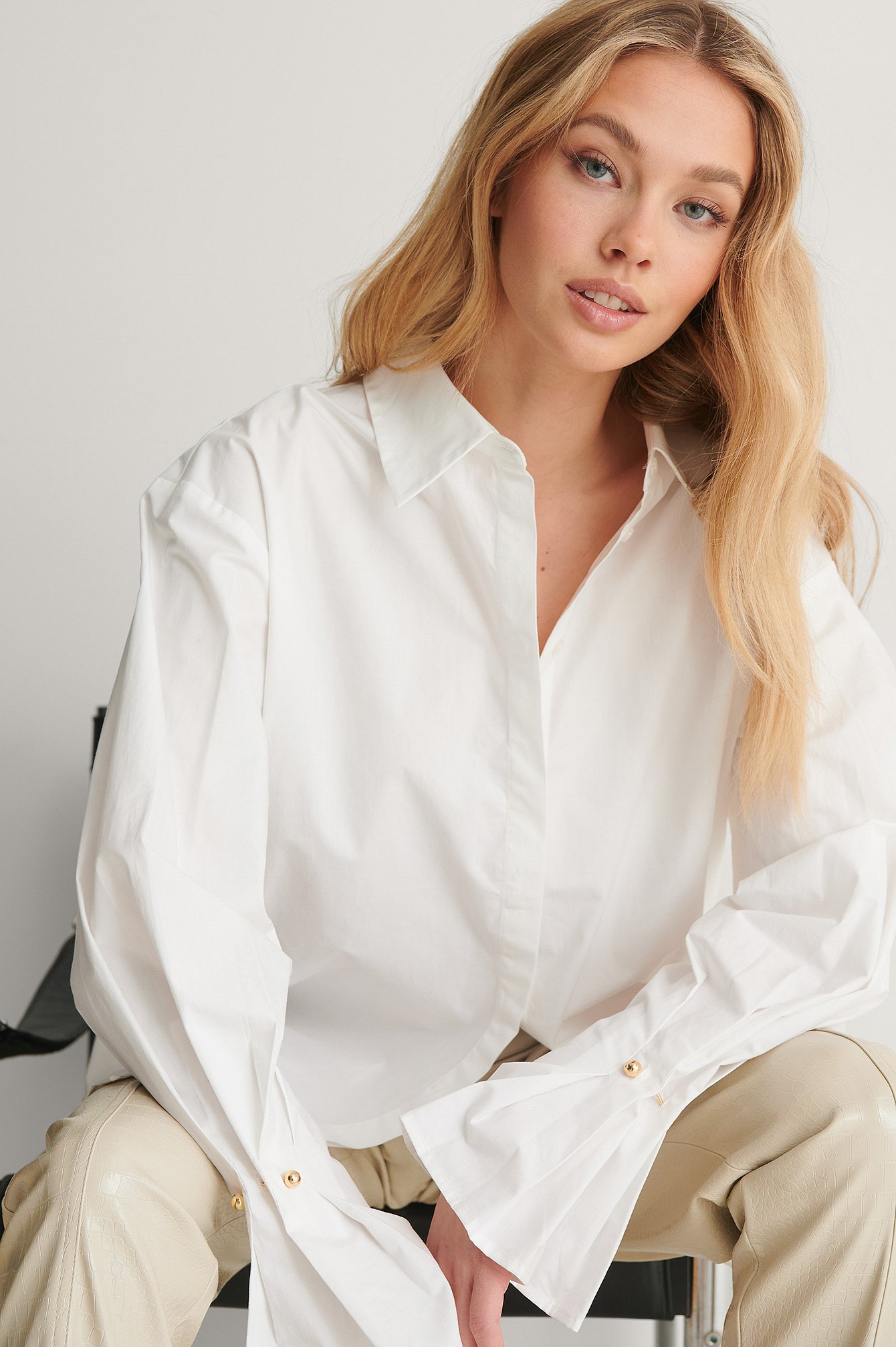White Organic Oversized Button Detail Shirt