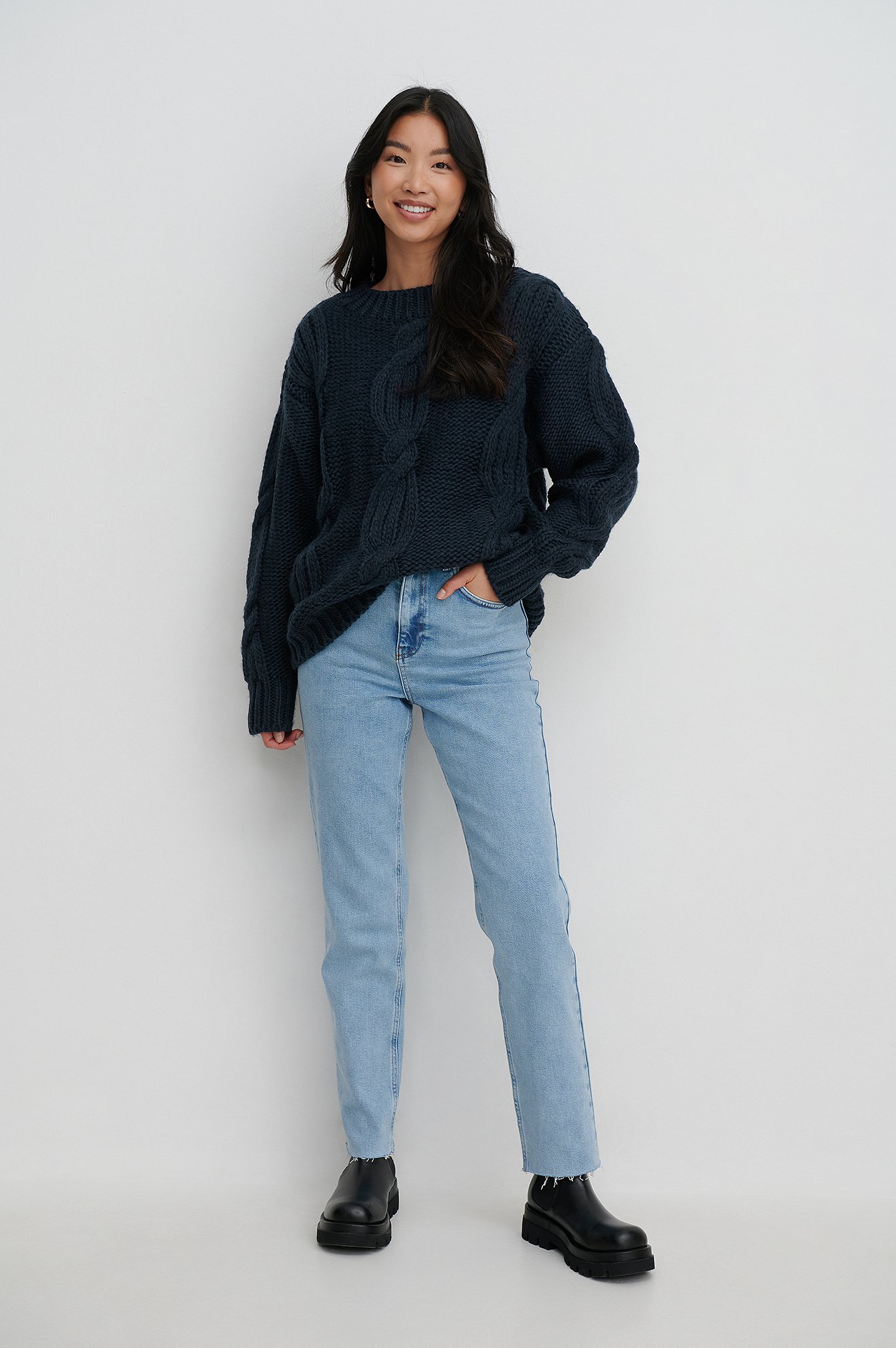 Navy Oversized Cable Knitted Sweater