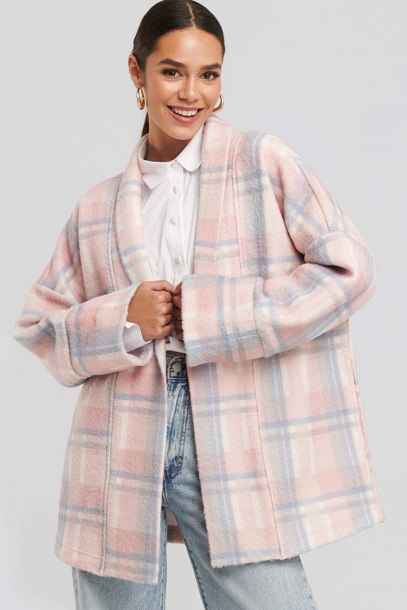 Oversized Checked Jacket Pink/White