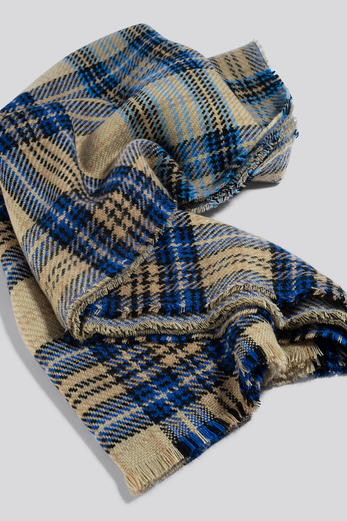 Blue/Cream Oversized Chunky Checked Scarf