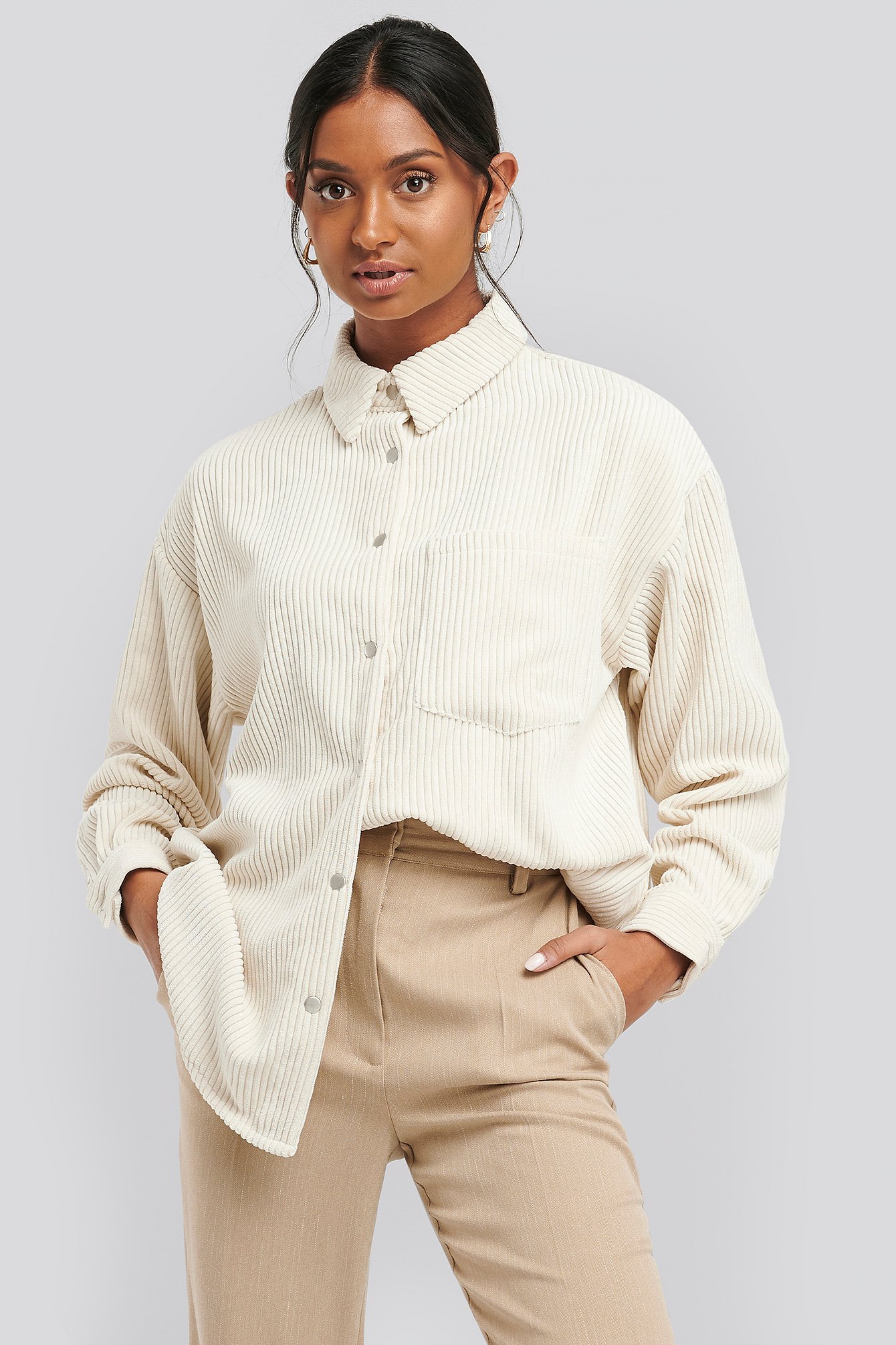 Oversized Corduroy Shirt White | na-kd.com