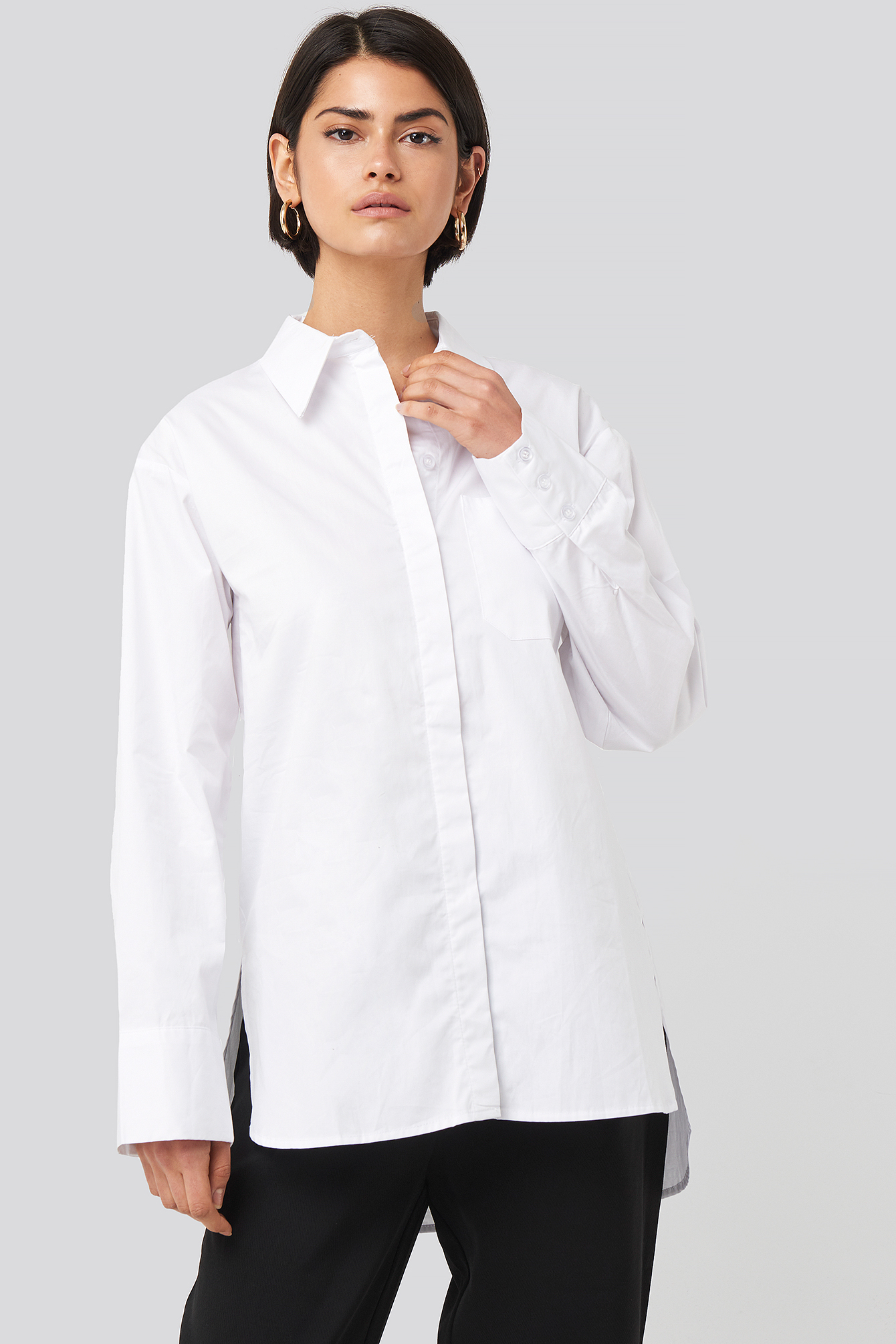 Oversized Cotton Pocket Shirt White