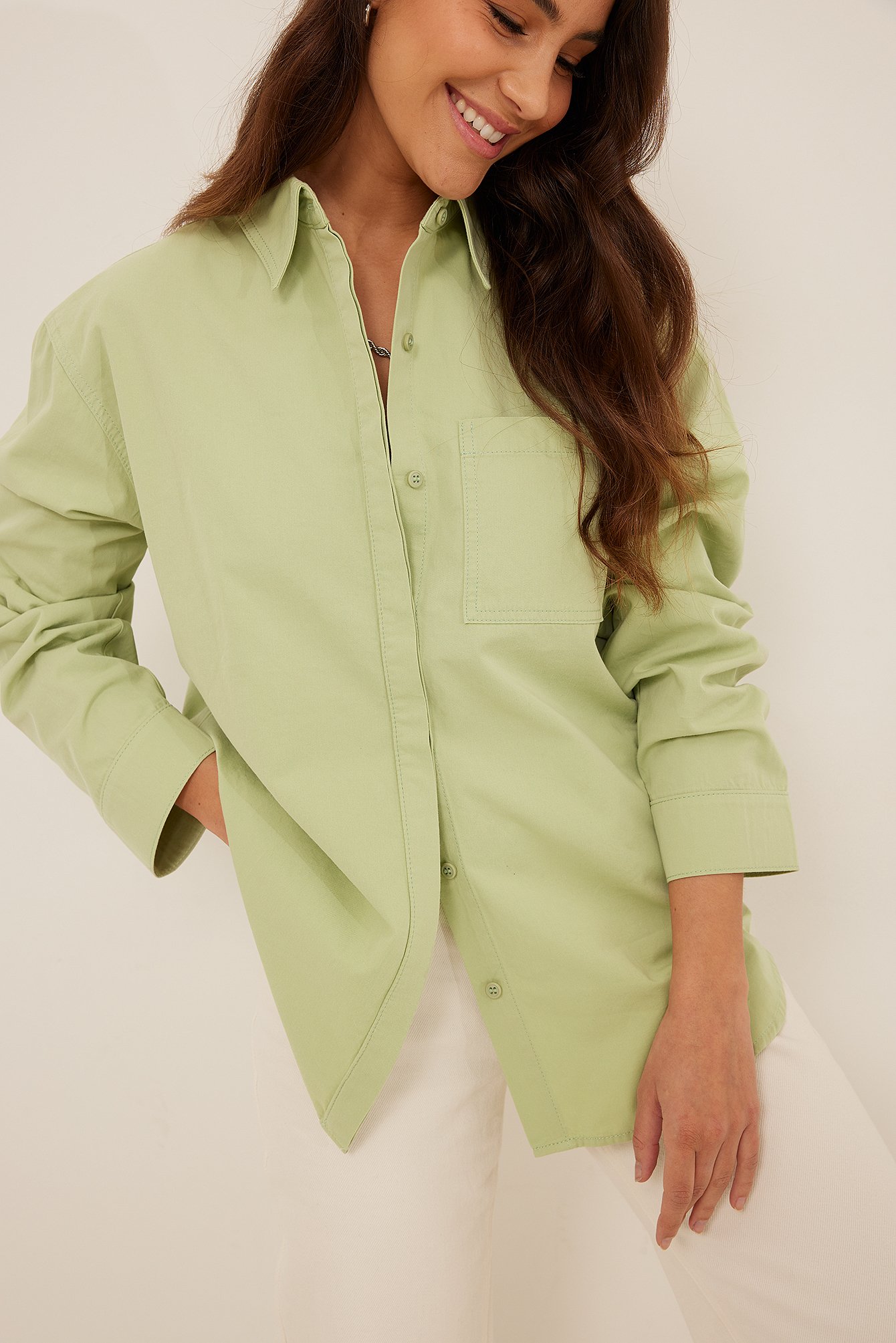 Green Organic Oversized Cotton Shirt NA-KD