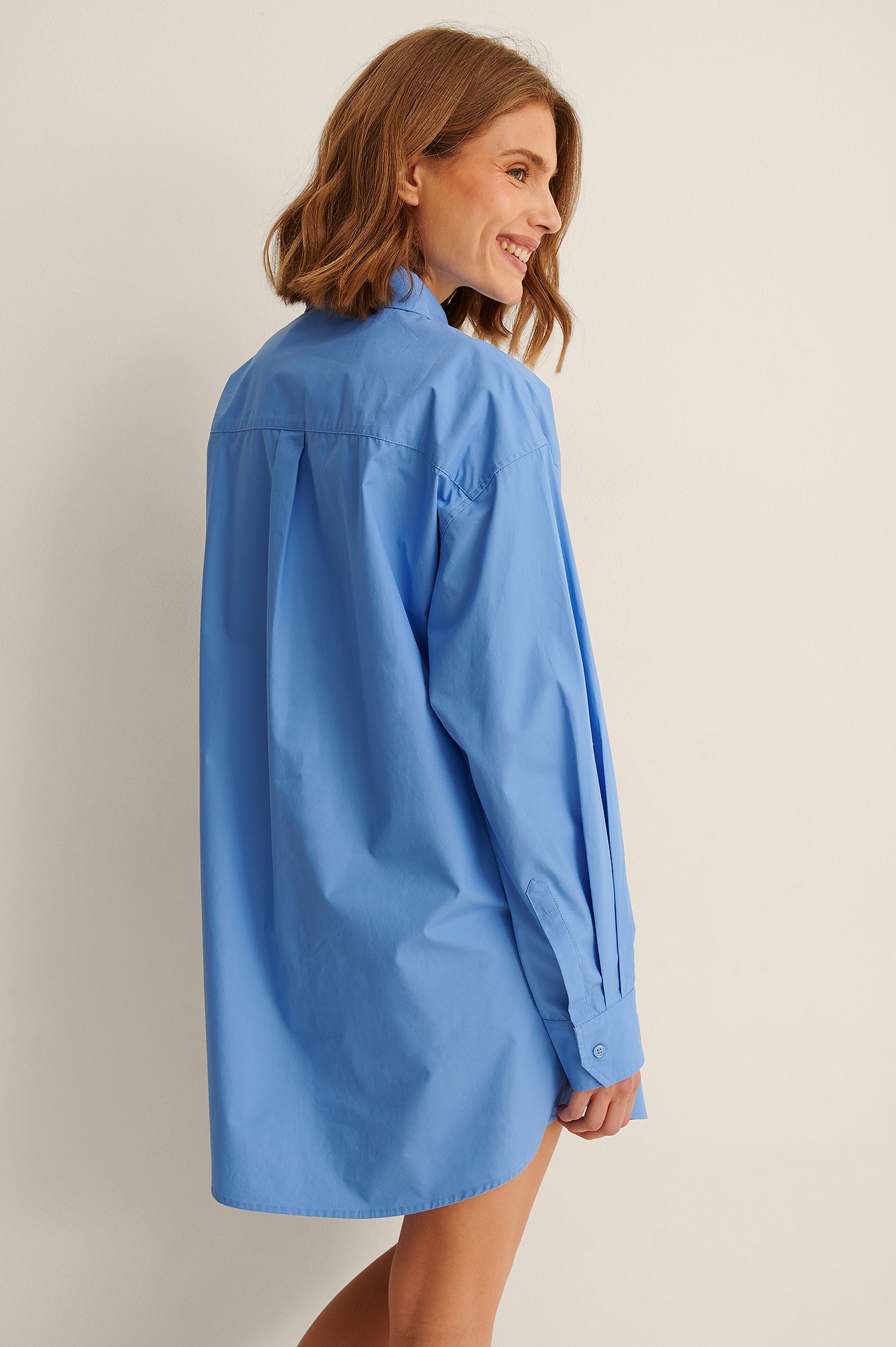 Blue Ekologiczna Luźna Bawełniana Sukienka Koszulowa