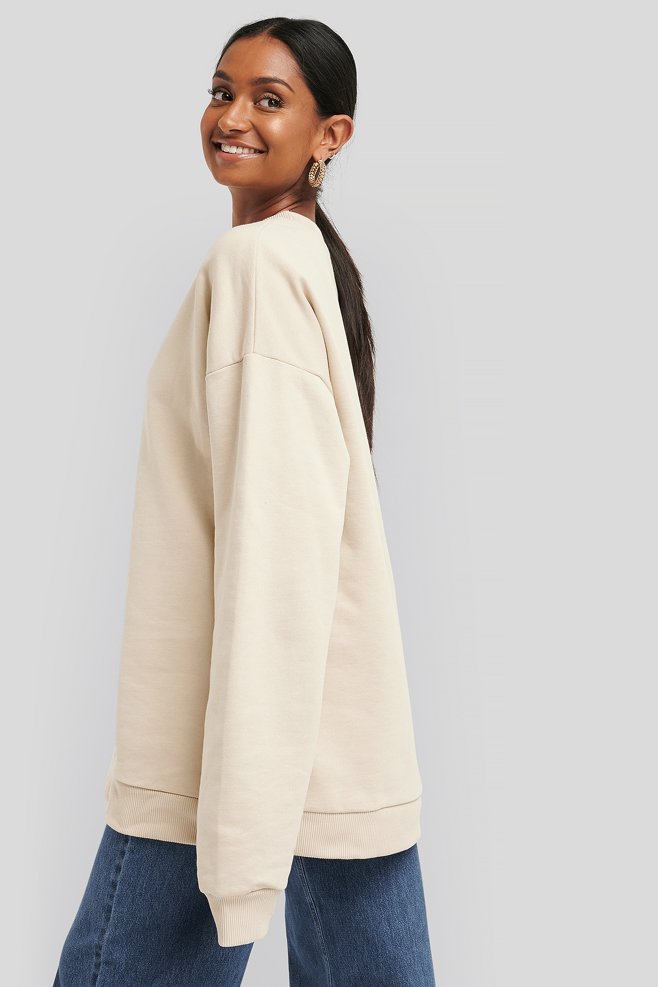 beige oversized crew neck
