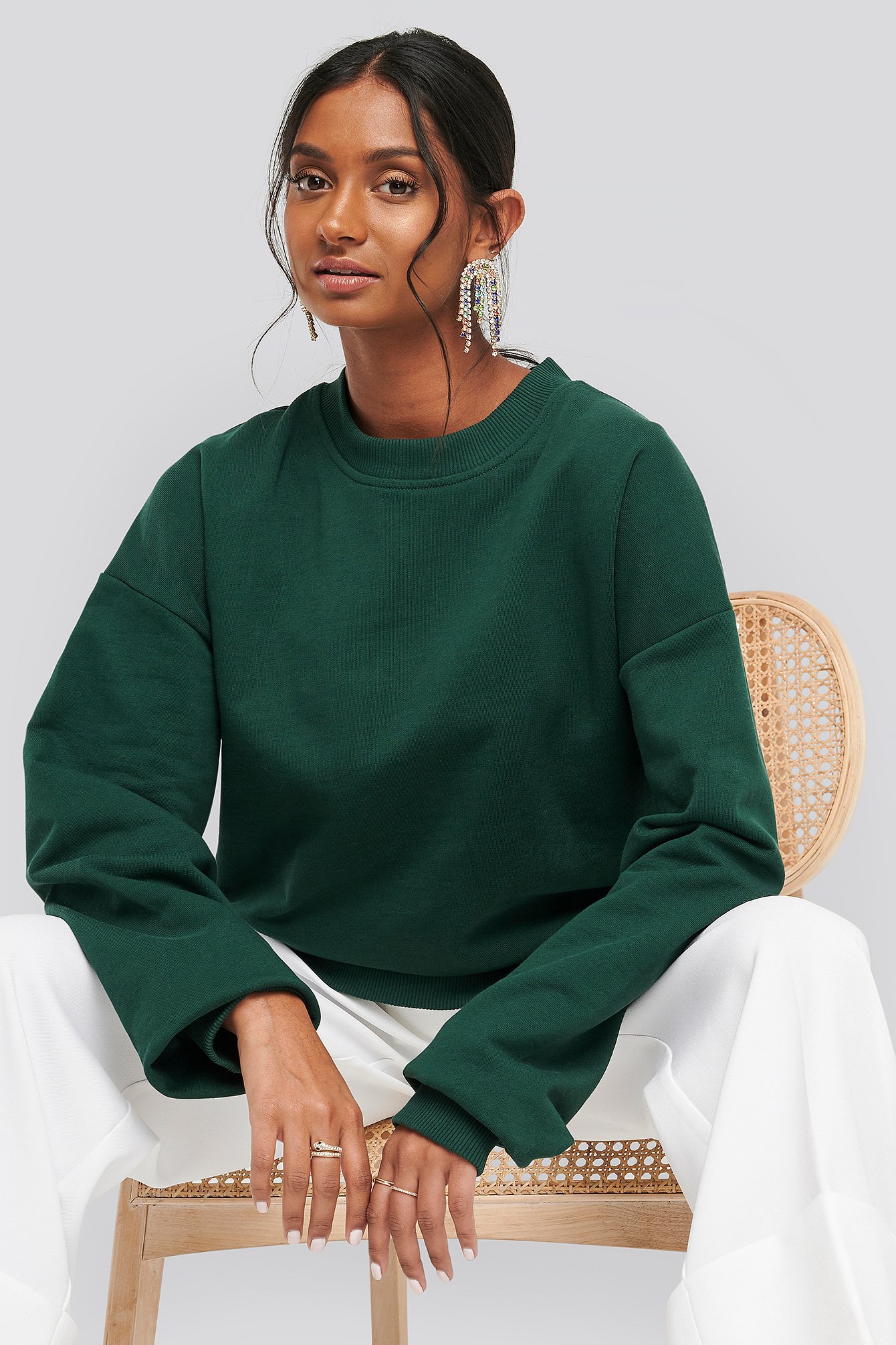 Oversized Crewneck Sweatshirt Green | NA-KD