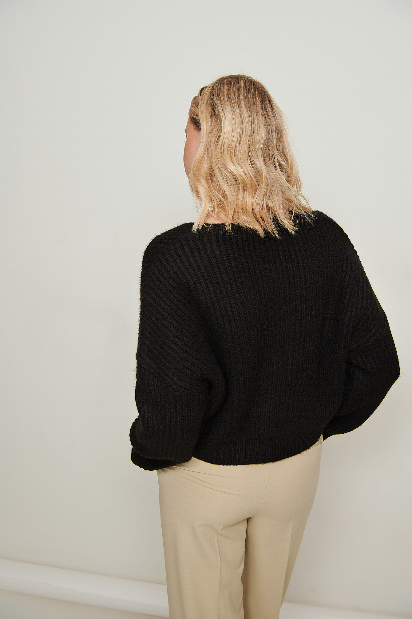 black oversized cropped cardigan