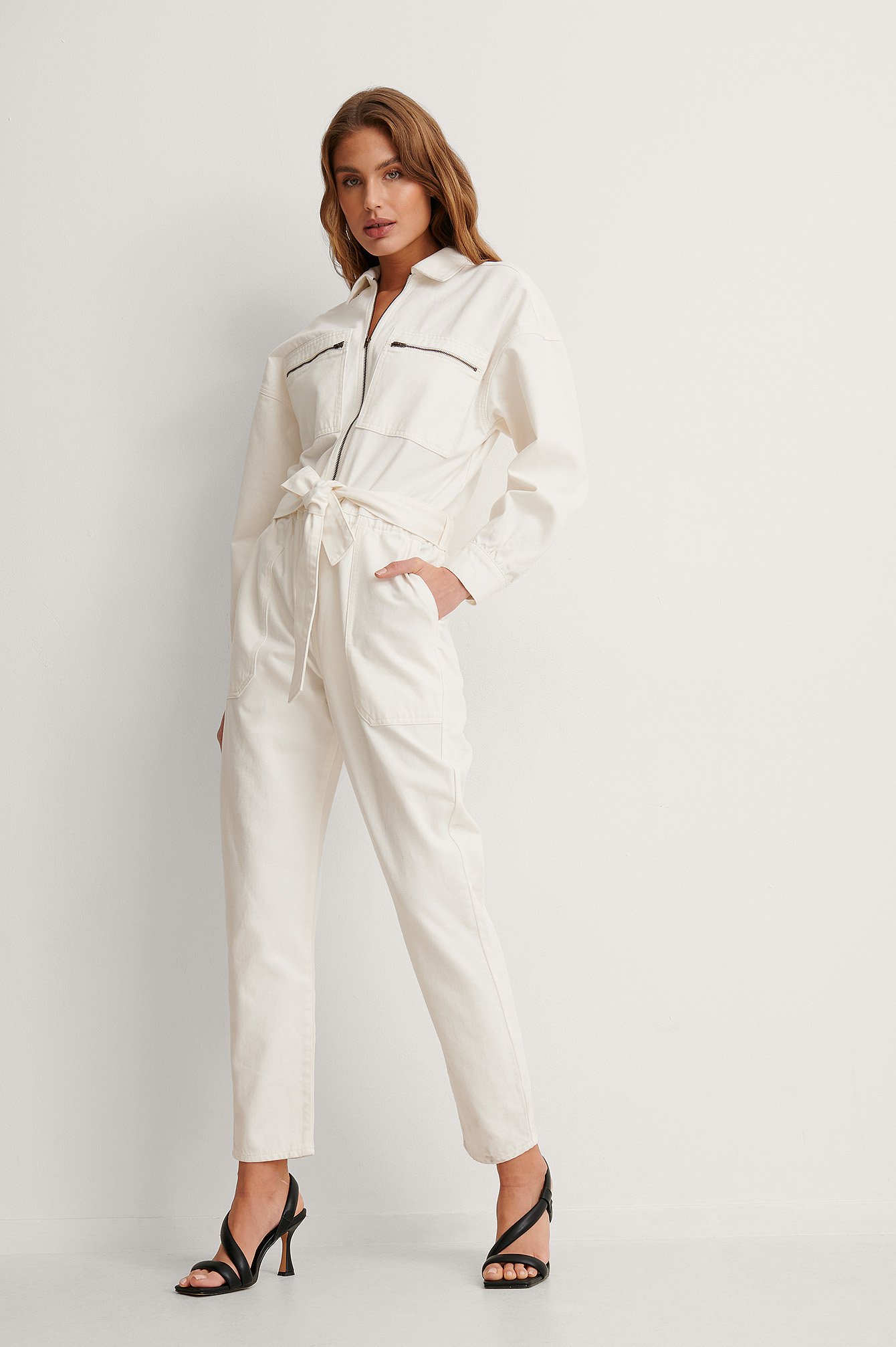 Oversized Denim Boiler Suit Offwhite | NA-KD