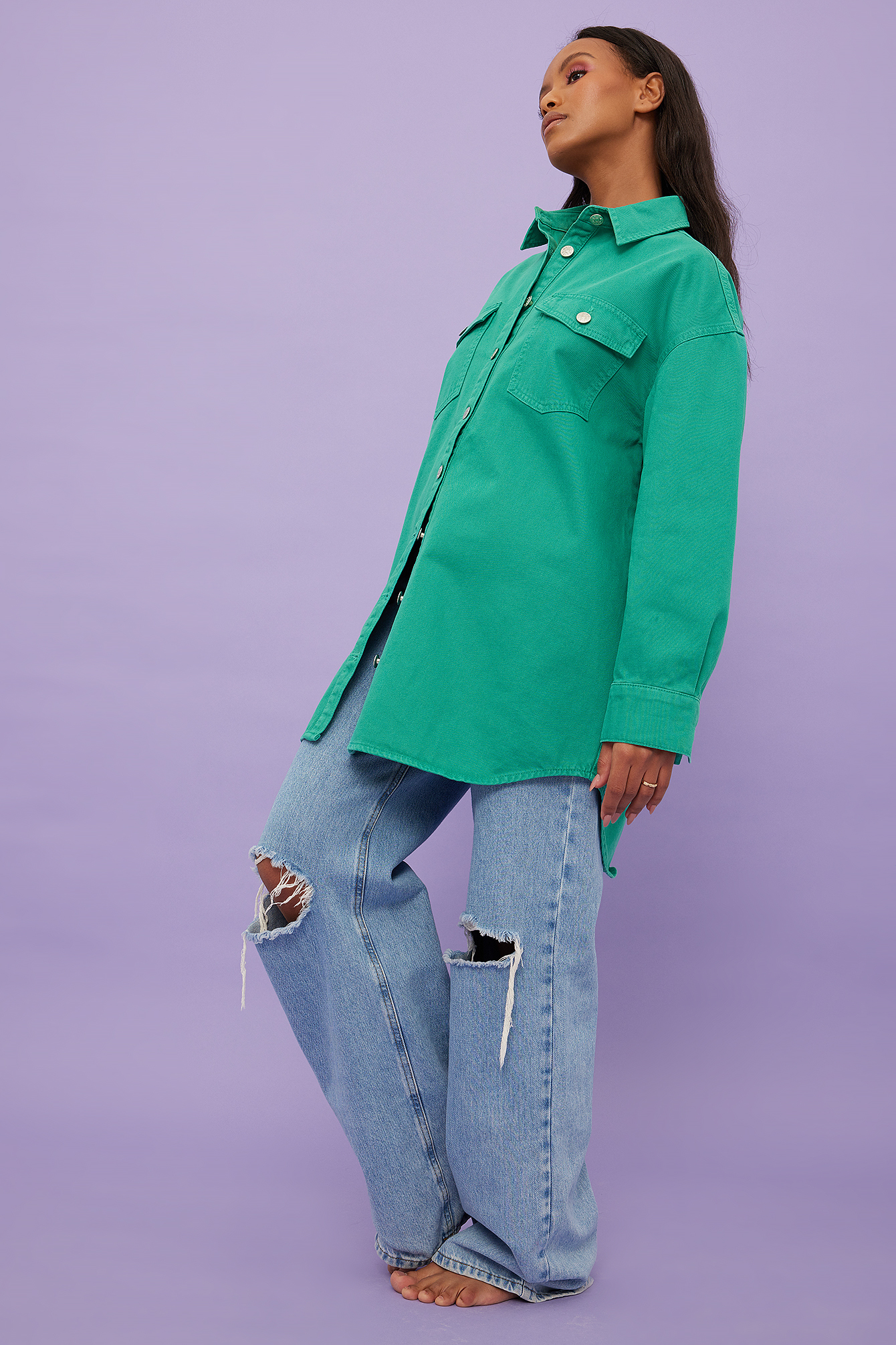 Oversized Denim Shirt Green | na-kd.com
