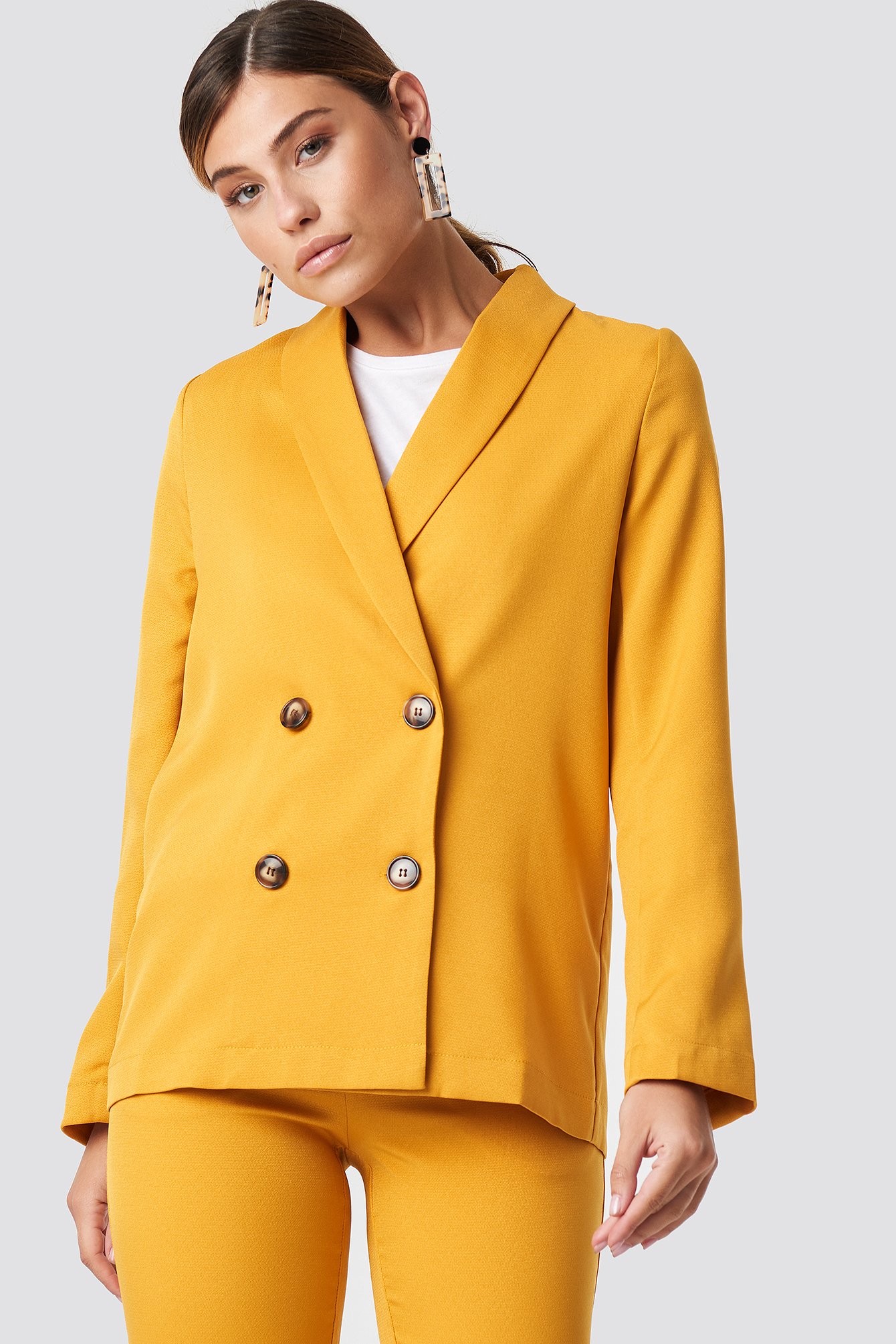 Mustard Yellow NA-KD Classic Oversized Double Breasted Blazer