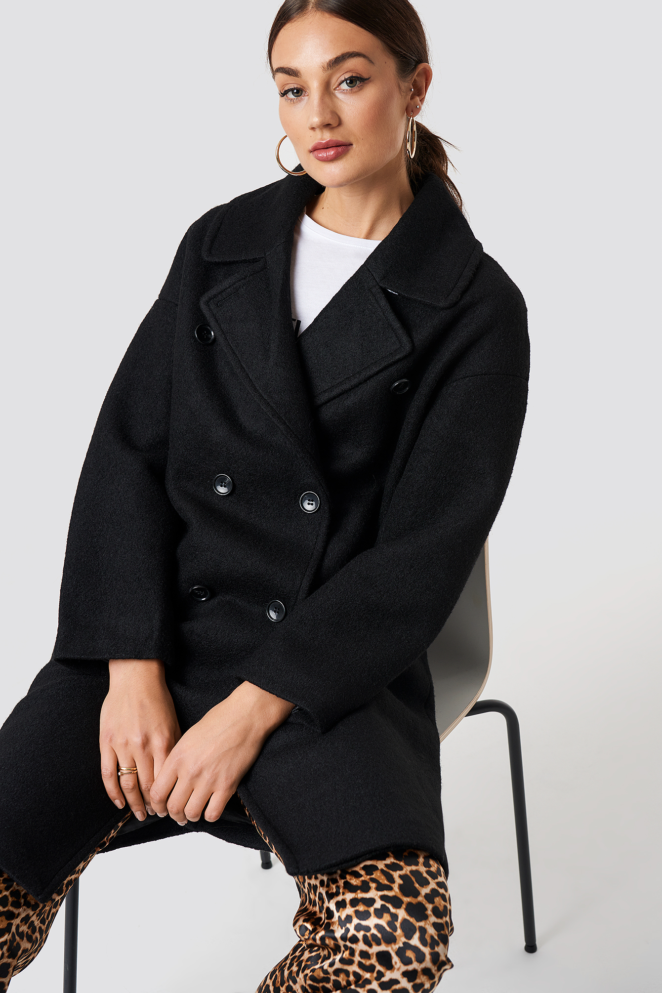 Oversized Double Breasted Coat Black