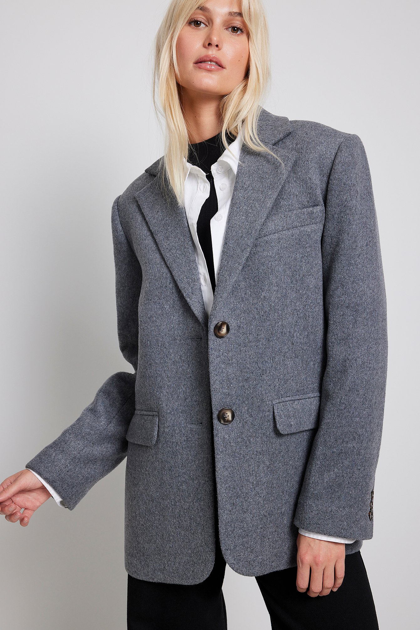 Oversized-fit Wool Blazer Grey NA-KD