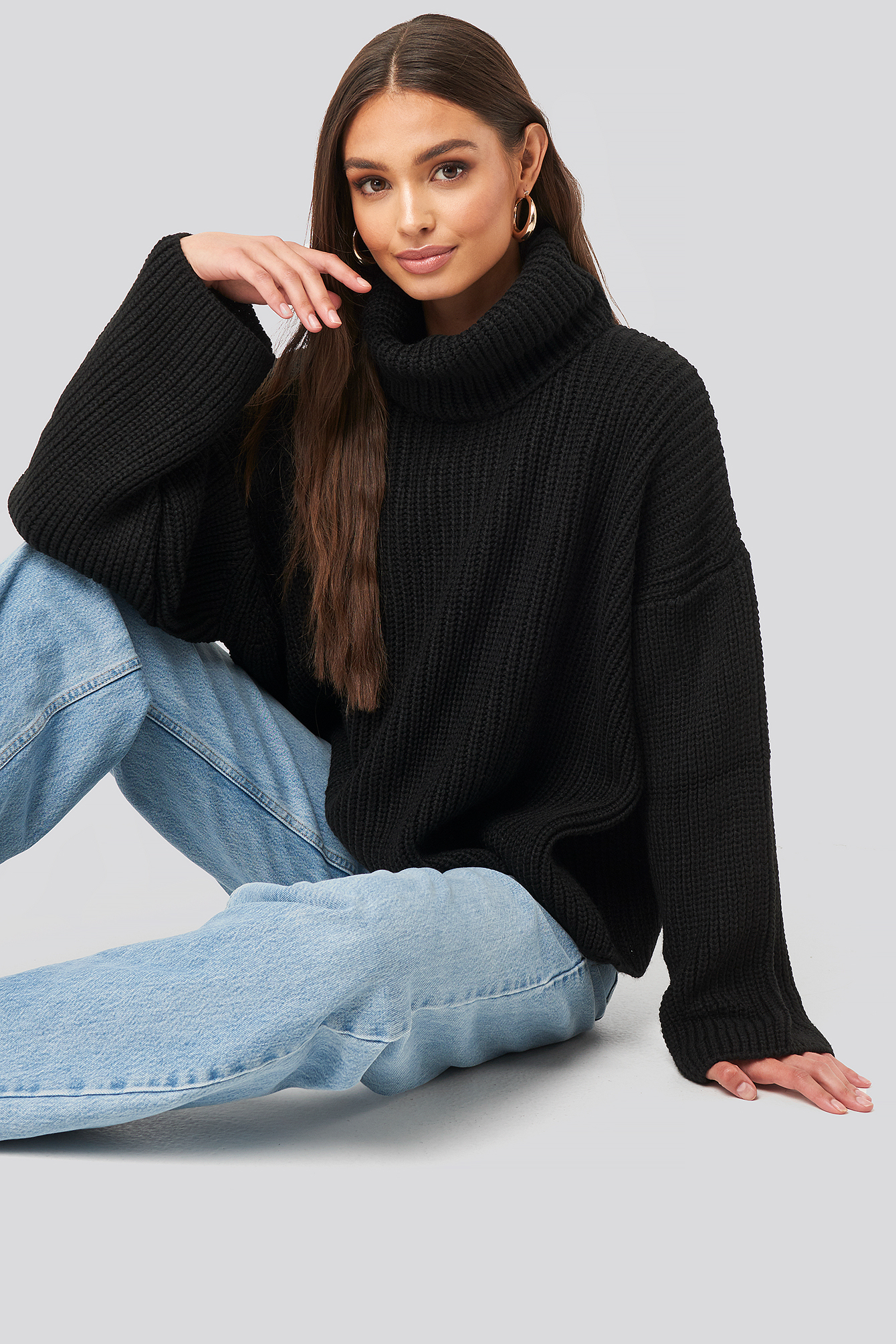 Oversized High Neck Knitted Sweater Black Na