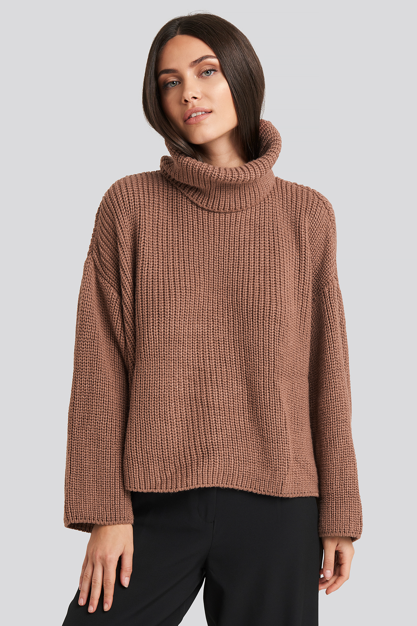 Oversized High Neck Knitted Sweater Dusty Dark Pink