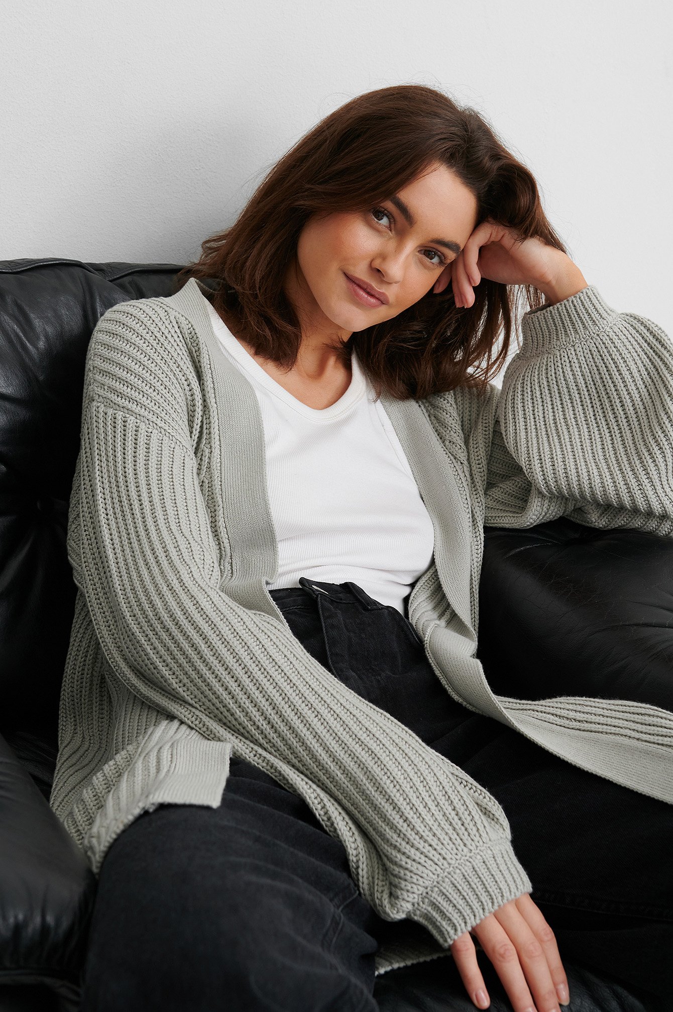 Grey Oversized Knitted Cardigan