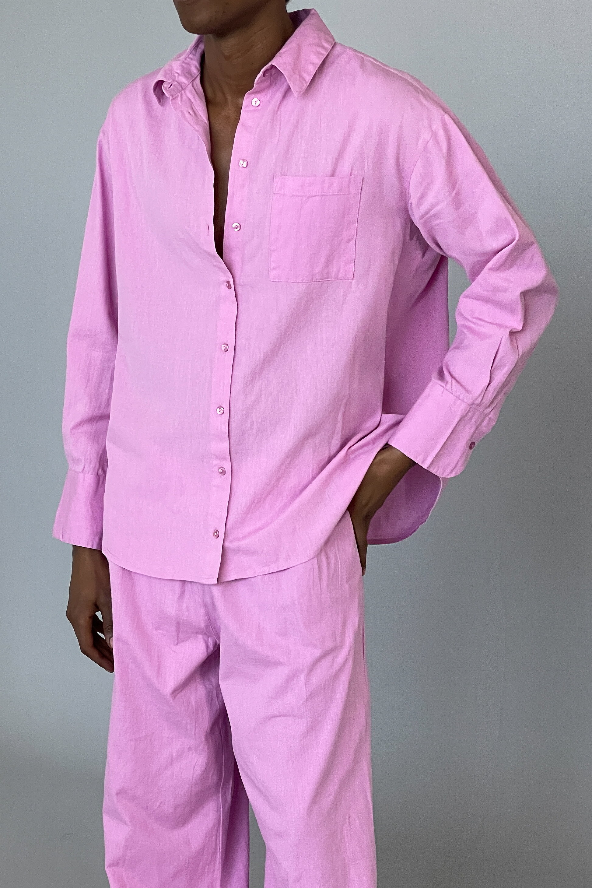 Freja Wewer x NA-KD Oversized Linen Mix Shirt - Pink