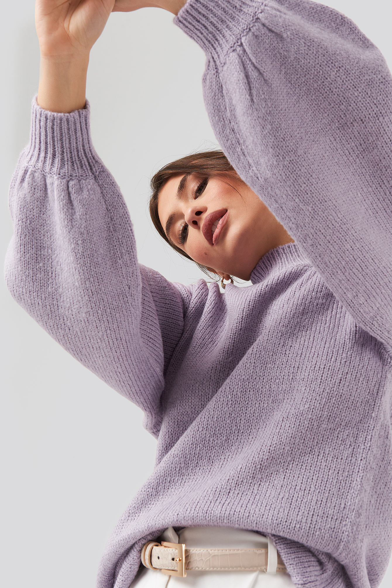 Oversized Long knitted Sweater Dusty Light Purple