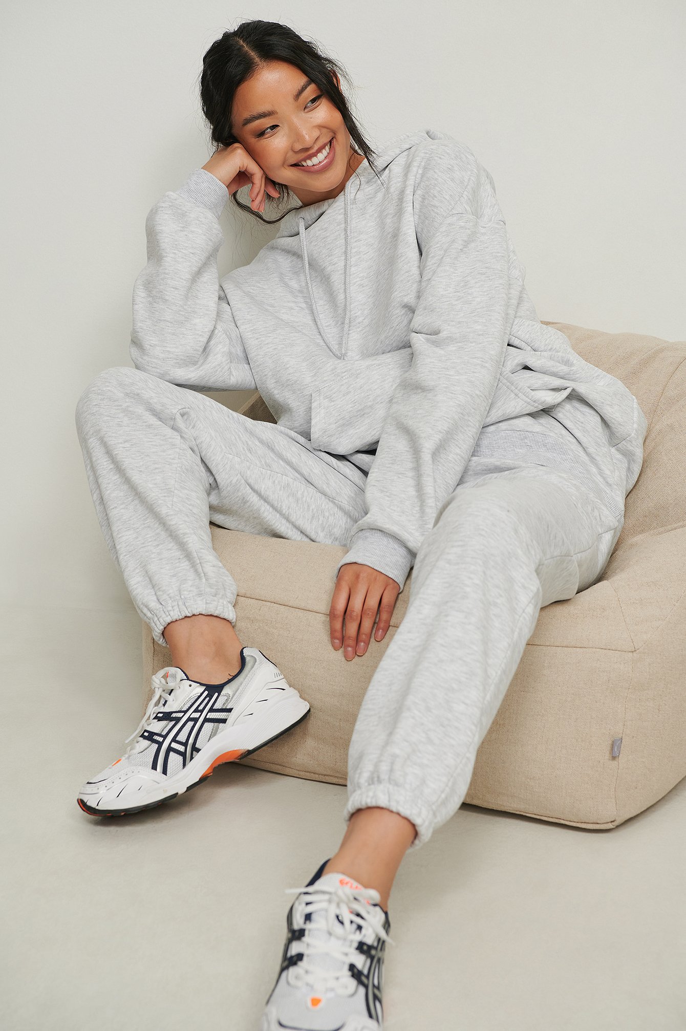 Light Grey Melange Organisch lang oversized hoodie