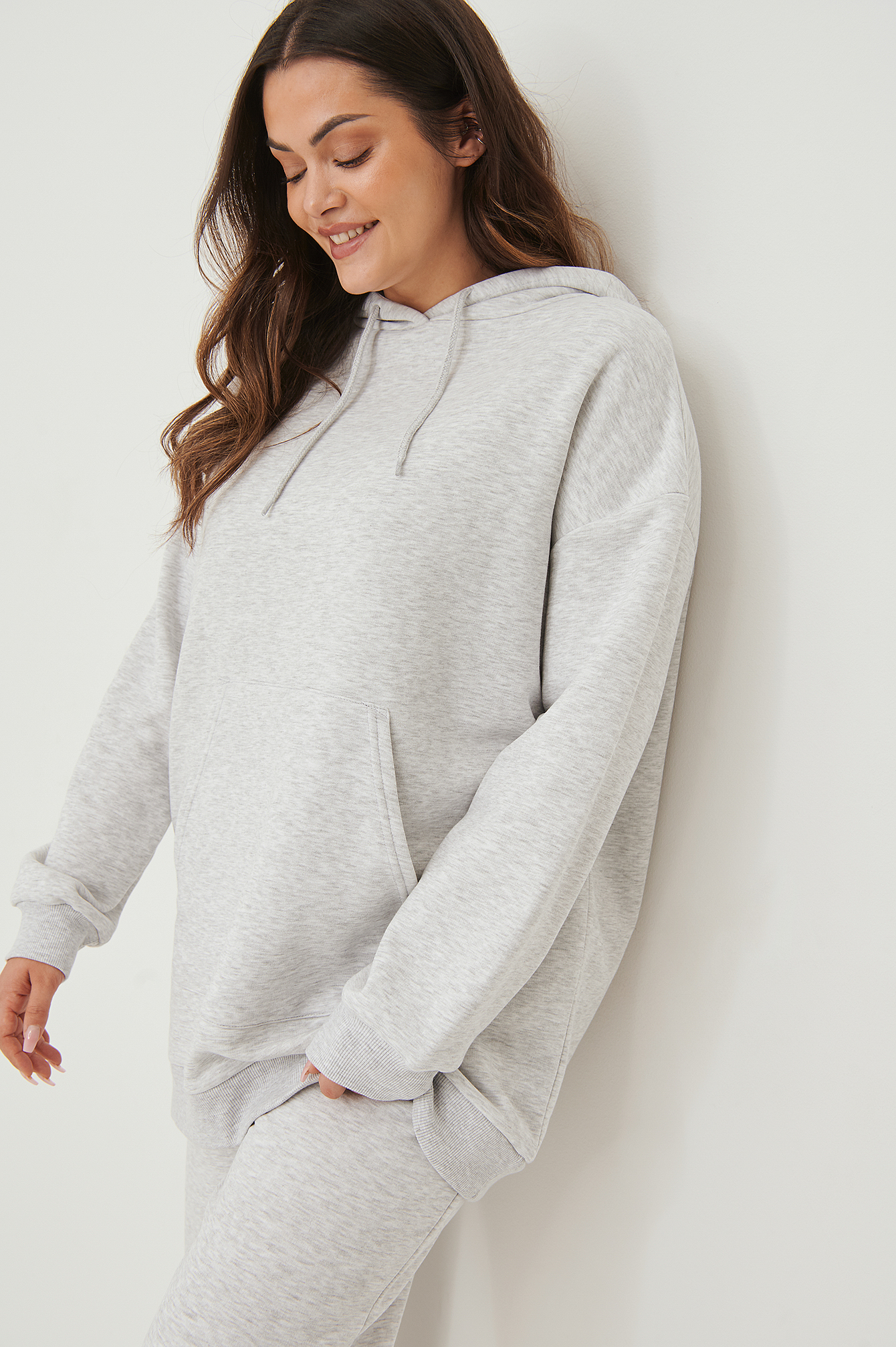 Light Grey Melange Lång oversize hoodie med ficka