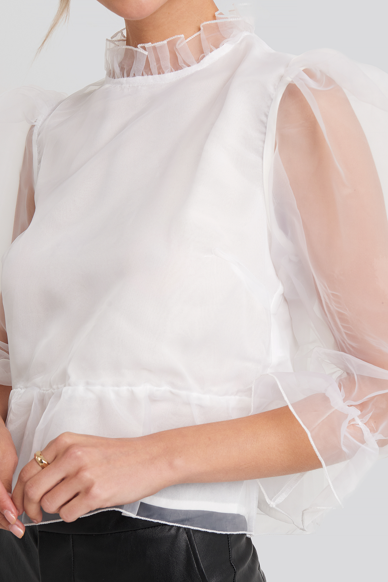 Oversized Organza Puff Sleeve Top White