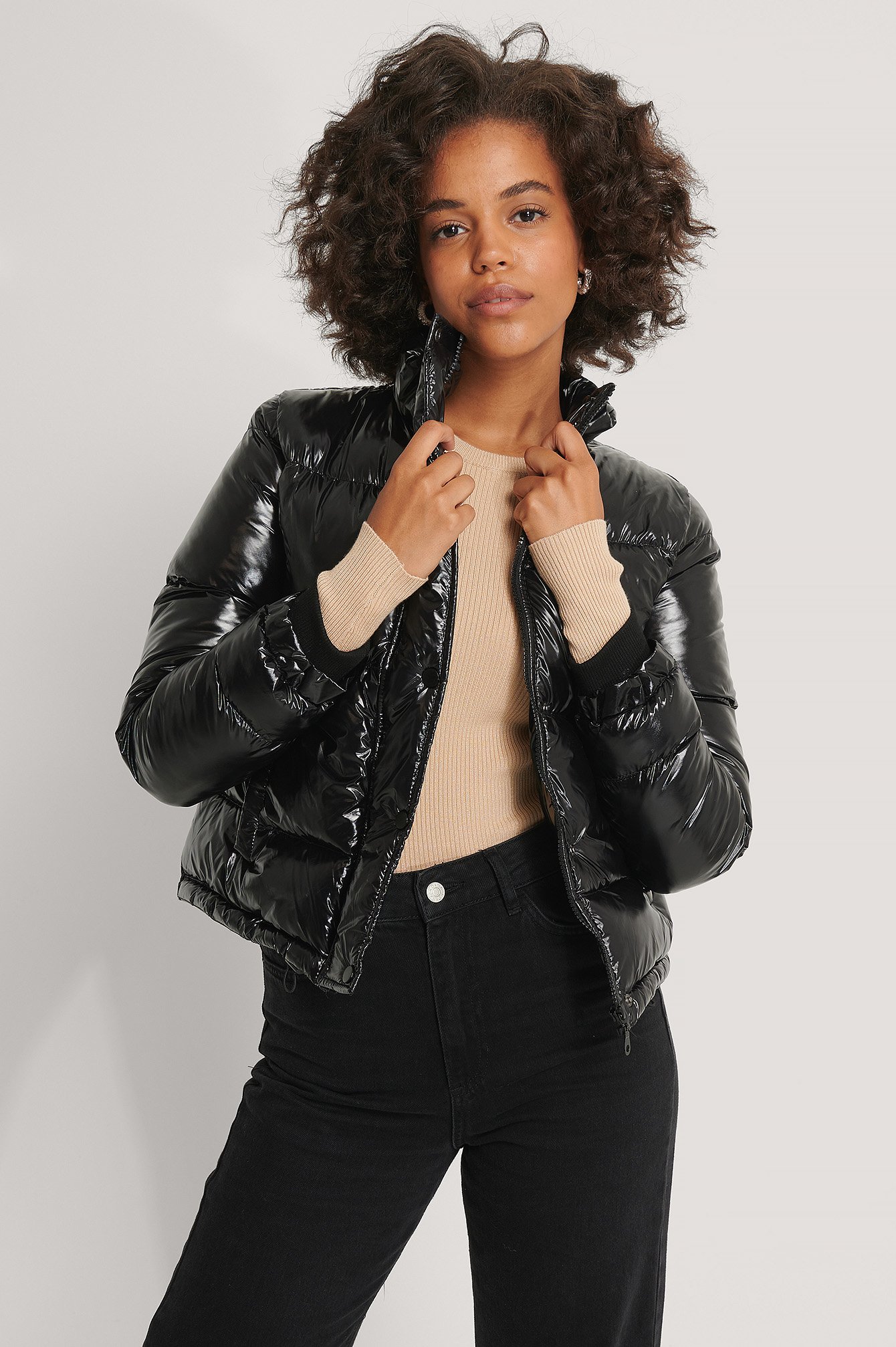 shiny black down jacket