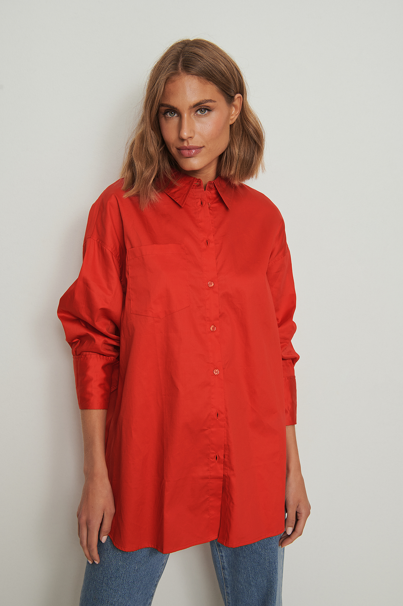 NA-KD Classic Oversized Pocket Shirt - Red