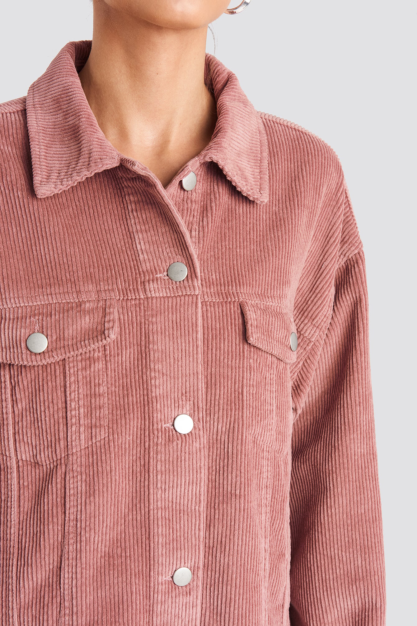 Oversized Raw Hem Corduroy Jacket Pink 