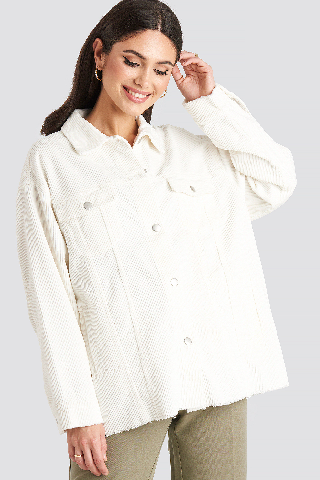 Oversized Raw Hem Corduroy Jacket Offwhite
