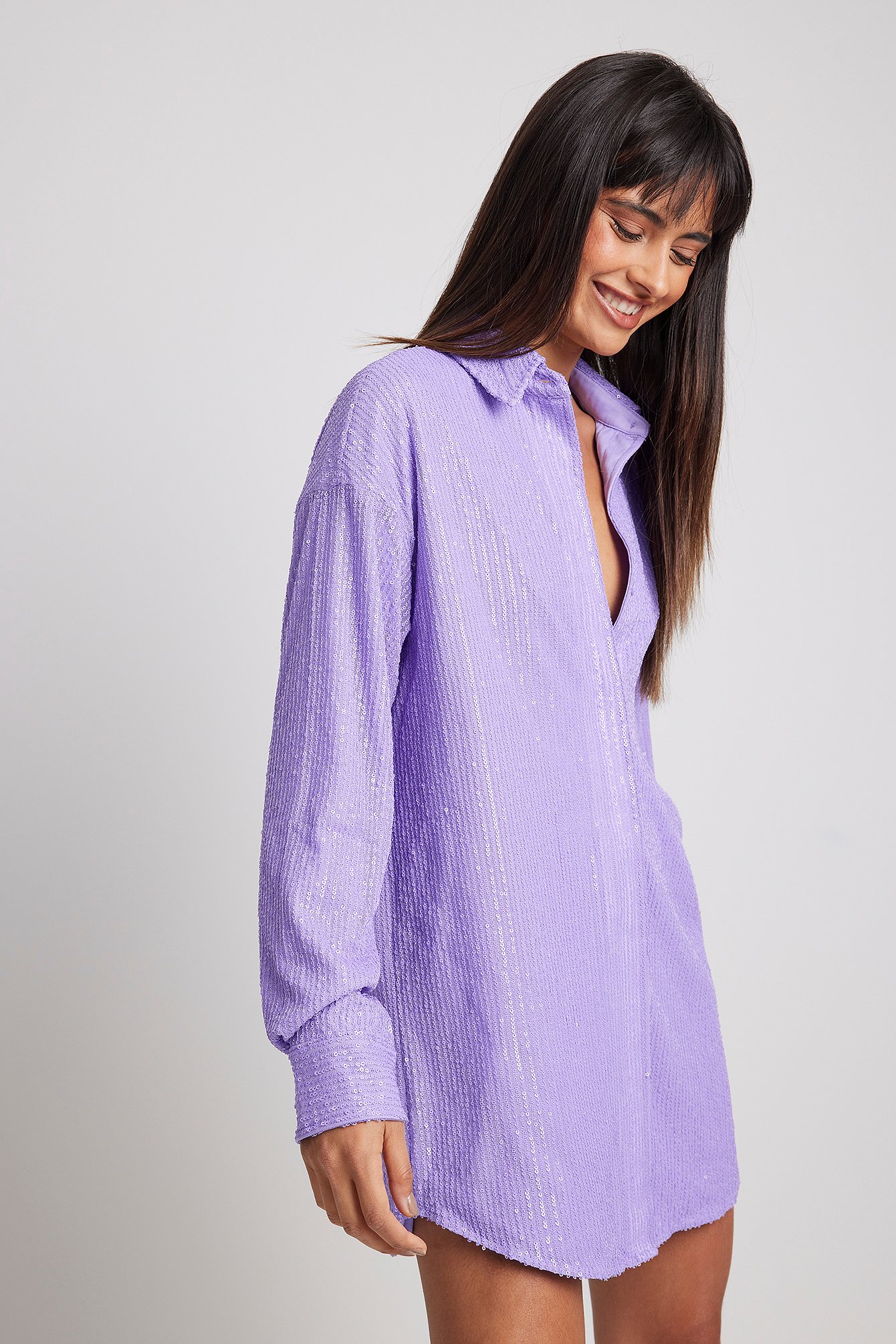 Purple Oversized skjortekjole med paljetter